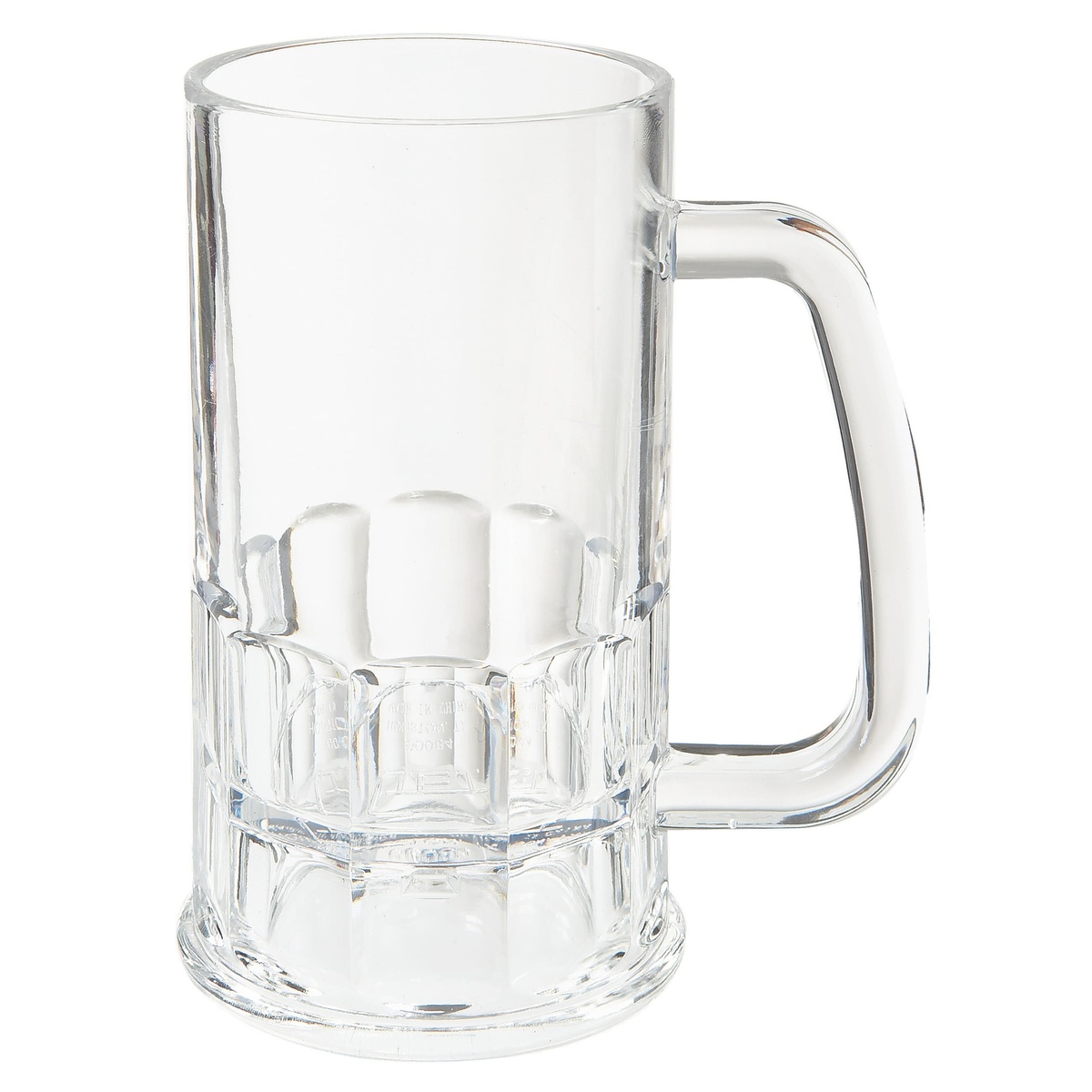 G.E.T. Enterprises 00084-1-SAN-CL clear 12 oz. SAN plastic beer mug with handle on white background