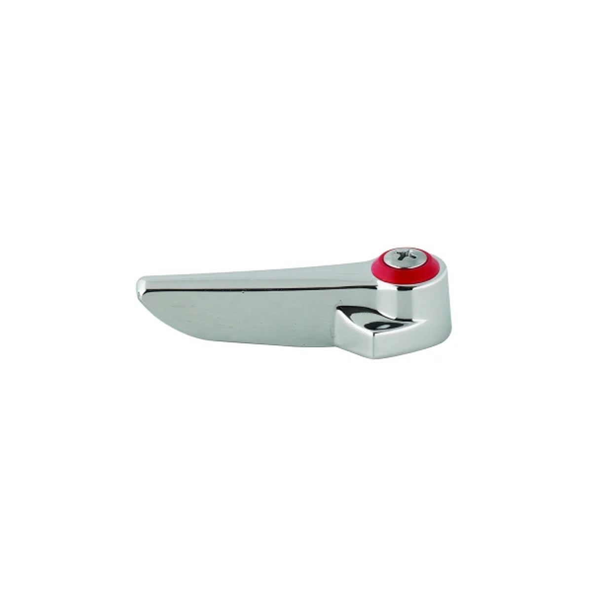 T&S Brass 001637-45 chrome lever handle with red hot index and mounting screw on white background