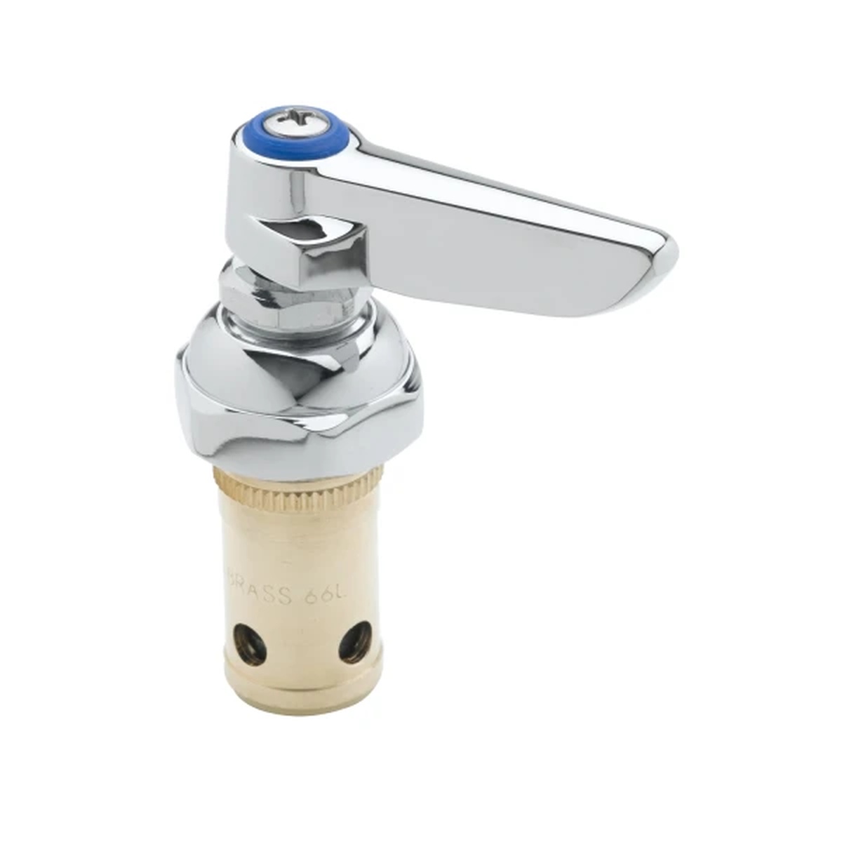 T&S Brass 002711-40 Eterna Spindle Assembly with chrome lever handle, blue cold water index, and brass cartridge body