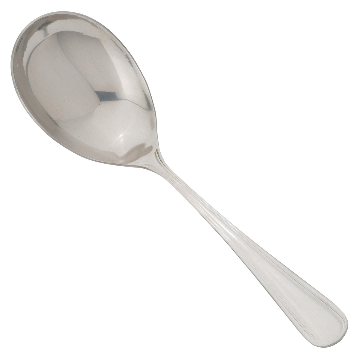 Winco Shangarila large bowl serving spoon with wide oval bowl and contoured stainless steel handle