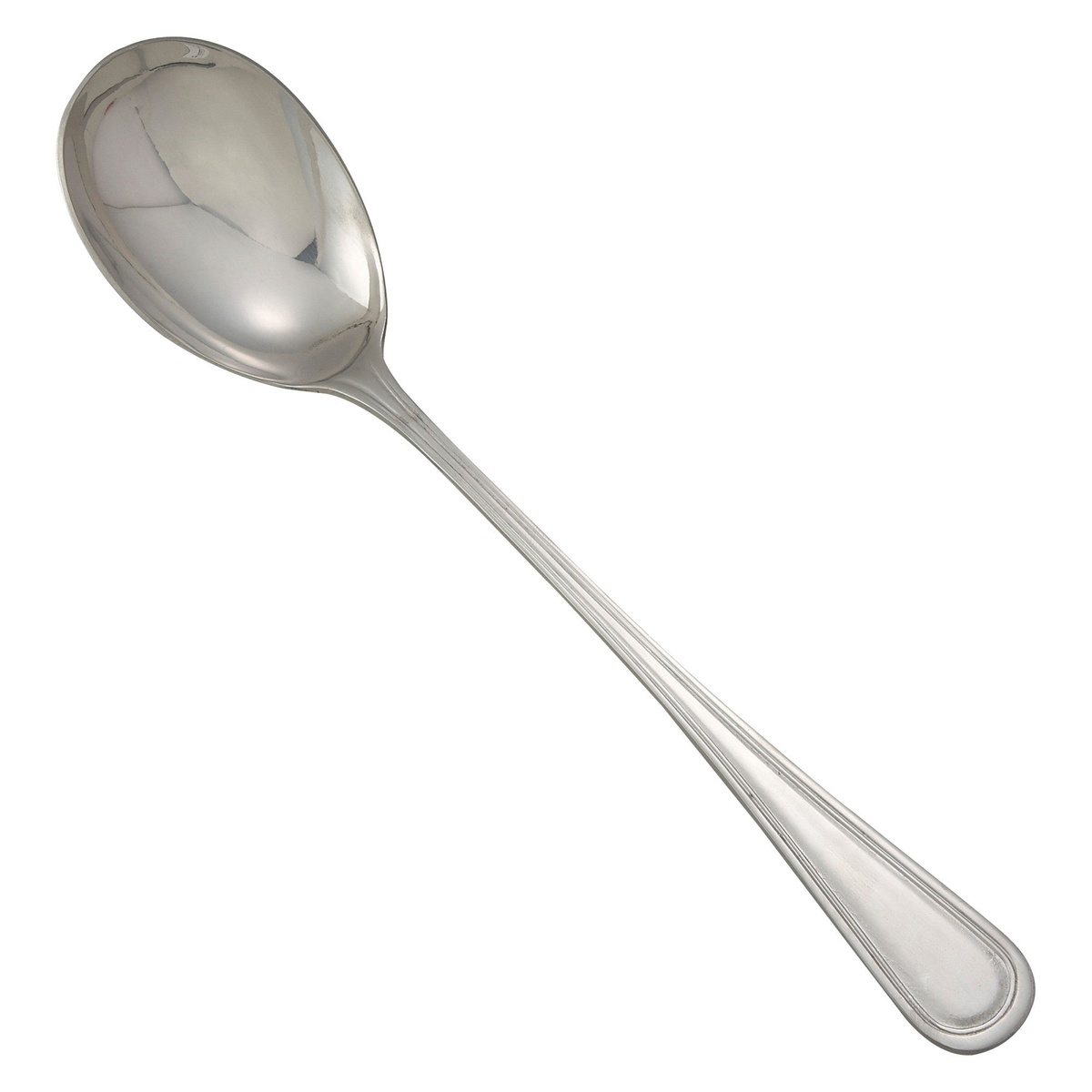 Winco Shangarila solid serving spoon with wide bowl and contoured handle, mirror finish