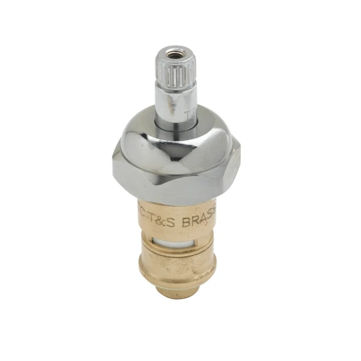 T&S Brass 012394-25 Cerama cartridge with chrome bonnet and brass body on white background