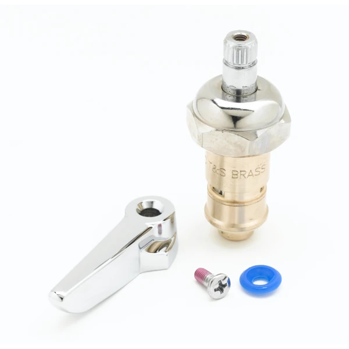 T&S Brass 012445-25 ceramic cartridge with bonnet, lever handle, screw, and blue index