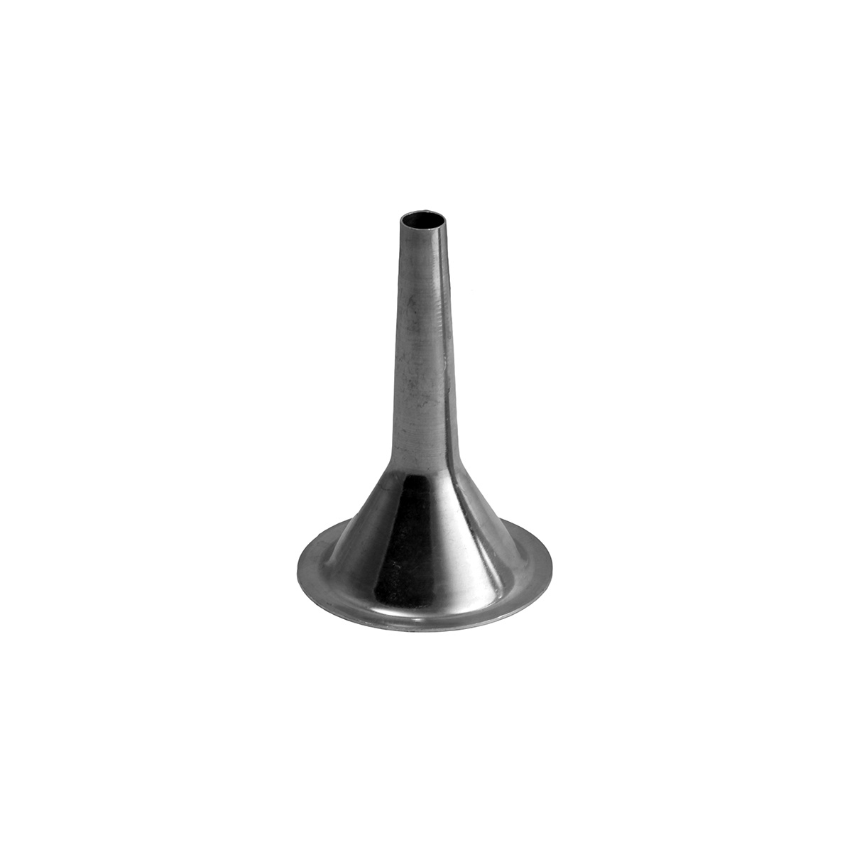 Alfa International 012RT 1/2 polished aluminum sausage stuffing tube with regular shape, narrow tip, and wide flared base