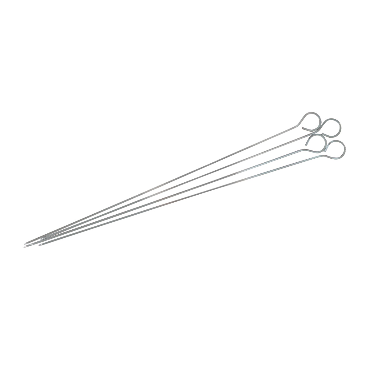 Chef Master 02002YA set of four 15-inch chrome metal skewers with ring handles and pointed tips