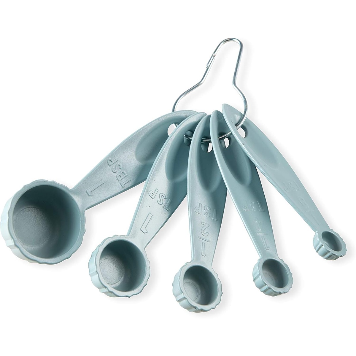 Nordic Ware Bundt Measuring Spoons set of 5 in sea glass color on a metal ring