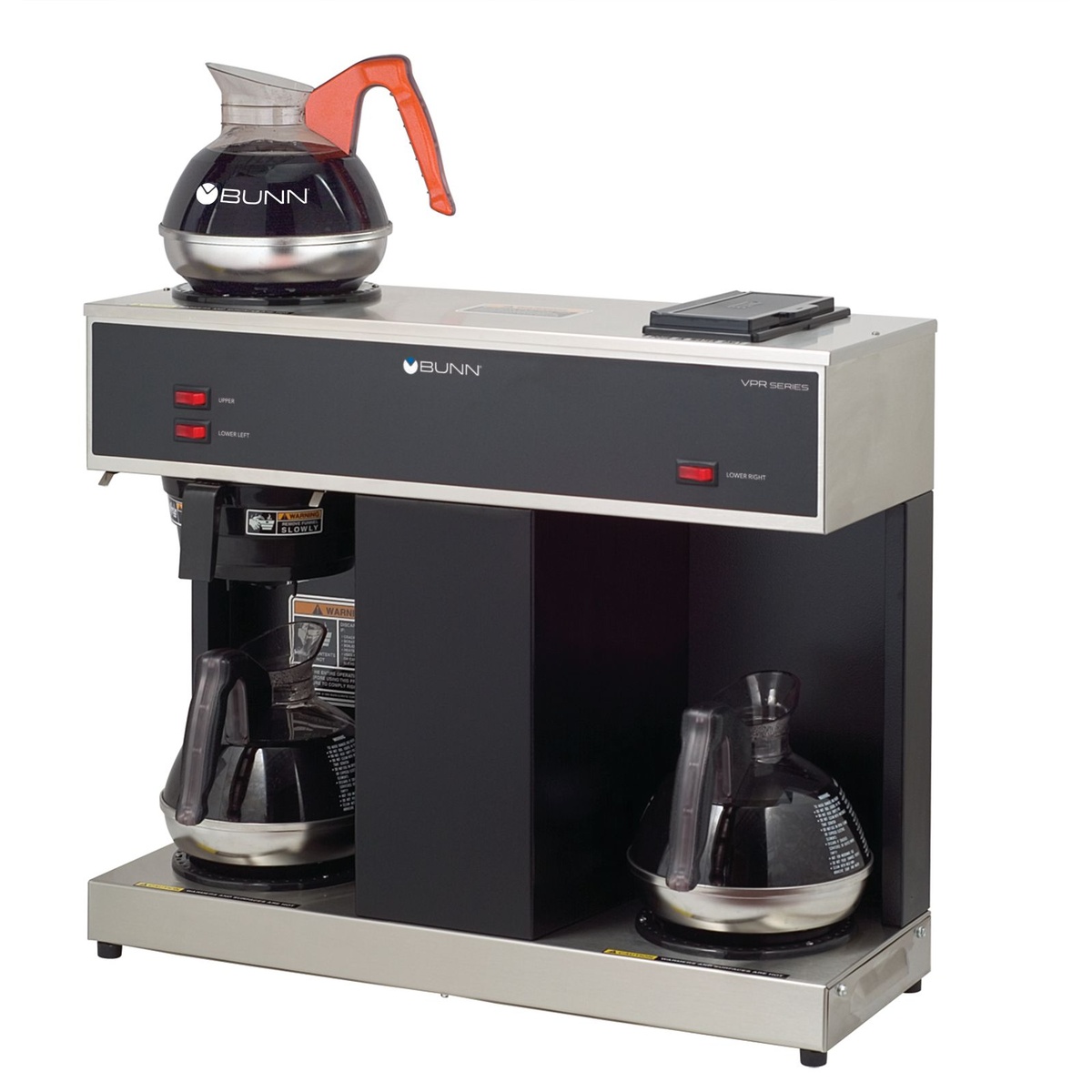 BUNN VPS pourover commercial coffee brewer with three warming stations and carafes