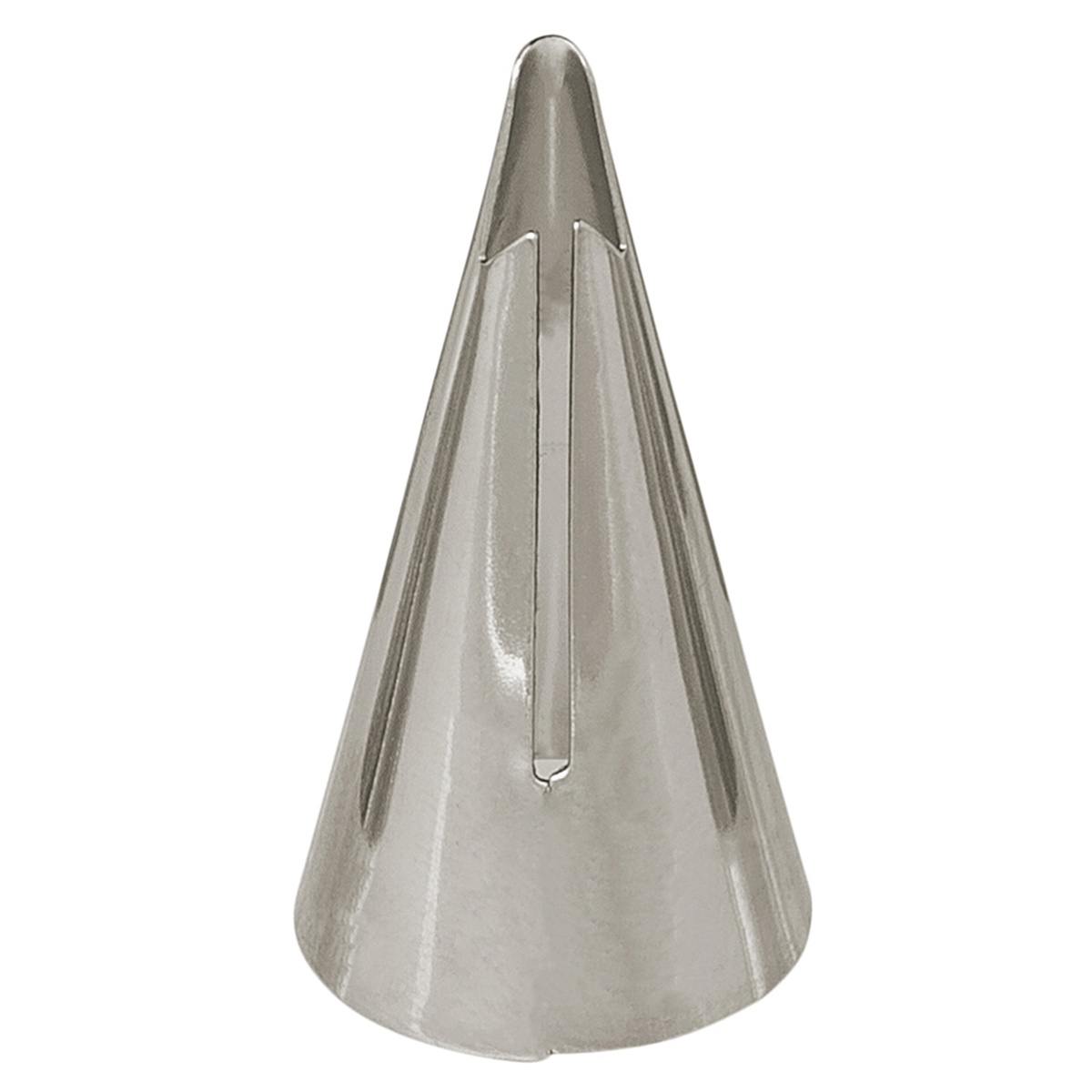 Ateco #050 stainless steel ruffle pastry tube, cone-shaped with vertical slit opening