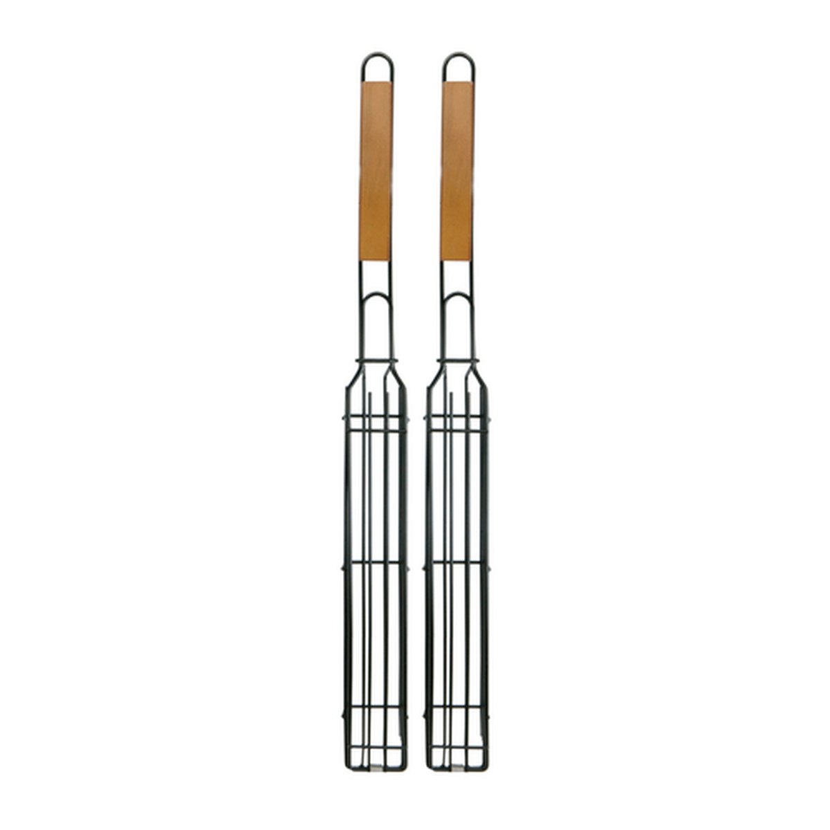 Chef Master 06075Y Mr. Bar-B-Q Kabob Basket two-pack with black wire baskets and long wood handles