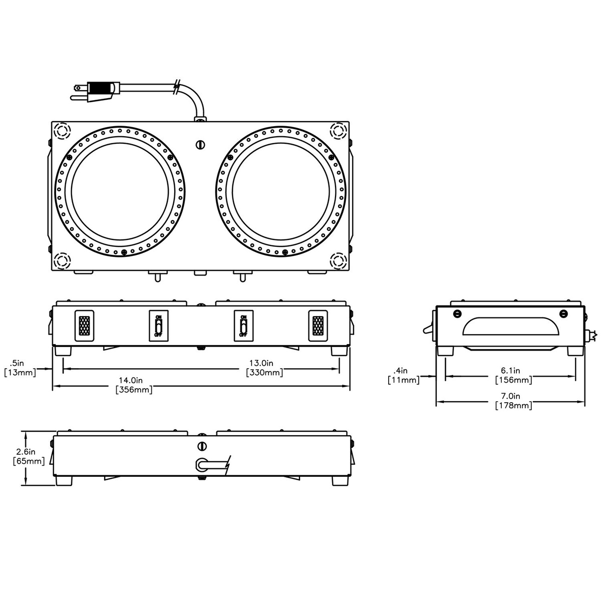 Technical CAD drawing of Bunn WX2 coffee warmer showing top, front, and side views with labeled dimensions