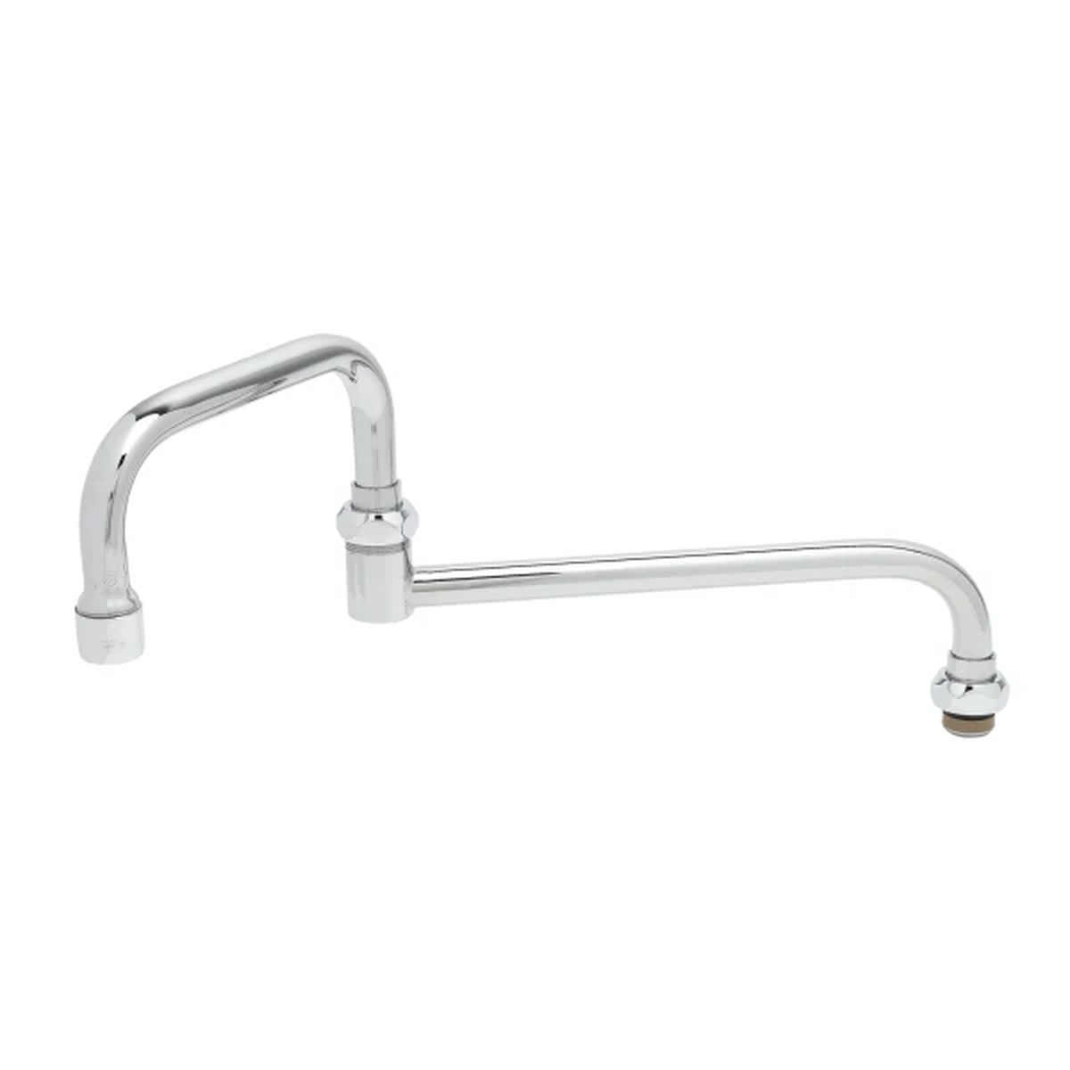 T&S Brass 067X double-joint swing nozzle with chrome finish, showing 9-inch back section and 6-inch front section