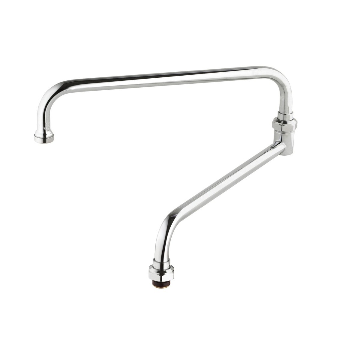 T&S Brass 069X double joint swing nozzle with chrome-plated finish, showing 12-inch back section and 12-inch front section with laminar flow outlet tip