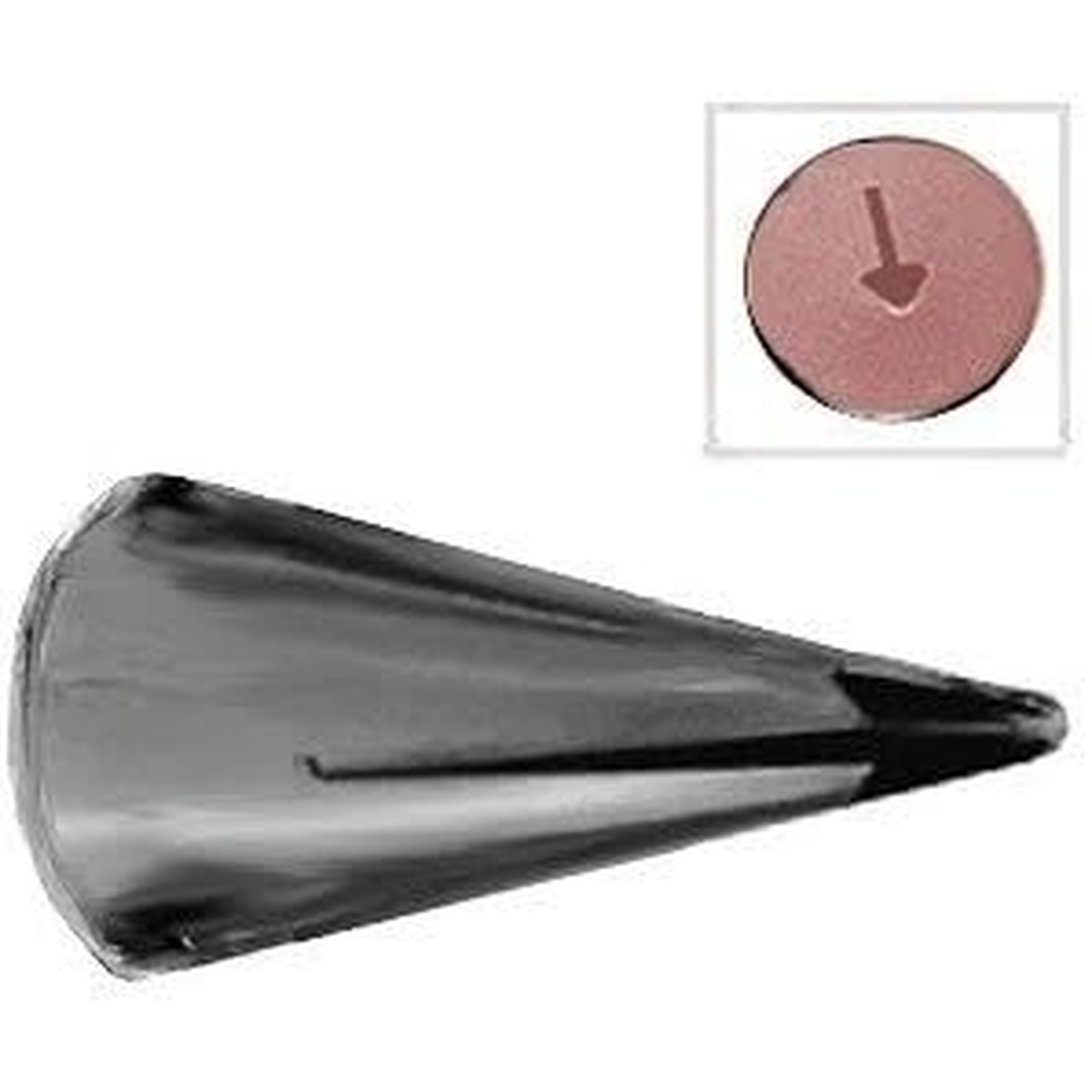 Ateco 070 stainless steel ruffle piping tip showing cone shape and leaf-shaped opening