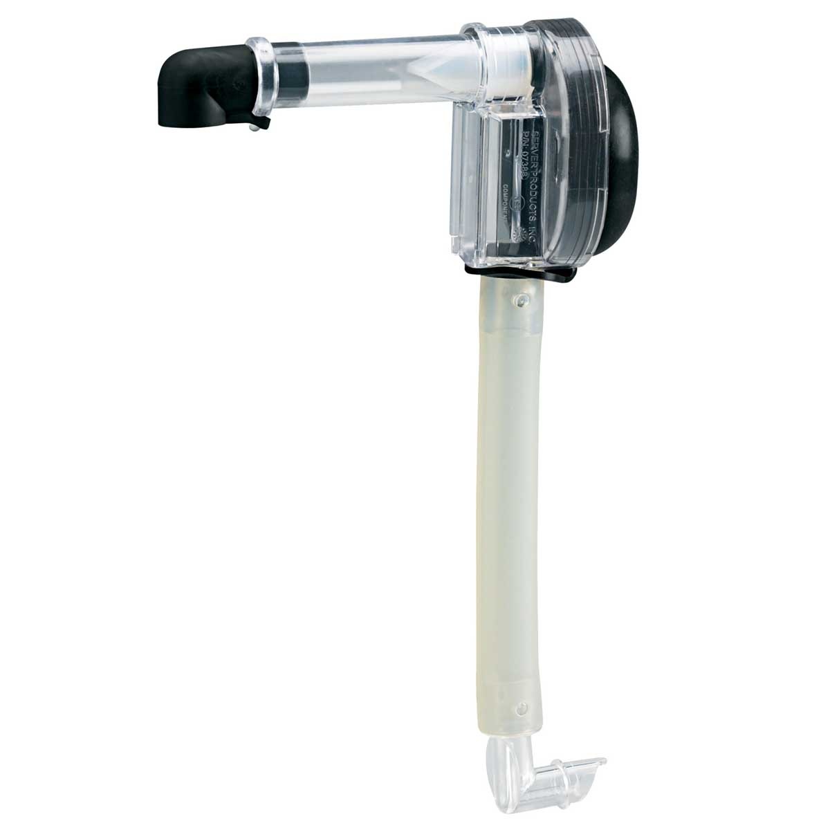 Server Express pump mechanism showing clear surgical-quality plastic components with lever arm and dispensing tube