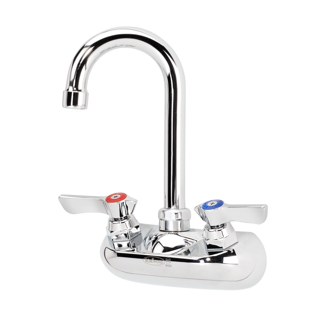 Krowne 10-400L Silver Series chrome wall mount faucet with gooseneck spout and dual lever handles