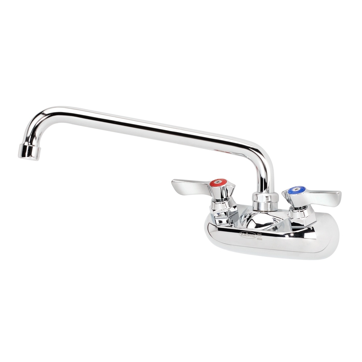 Krowne 10-410L Silver Series wall mount faucet with 10-inch swing spout, lever handles, and chrome plated finish