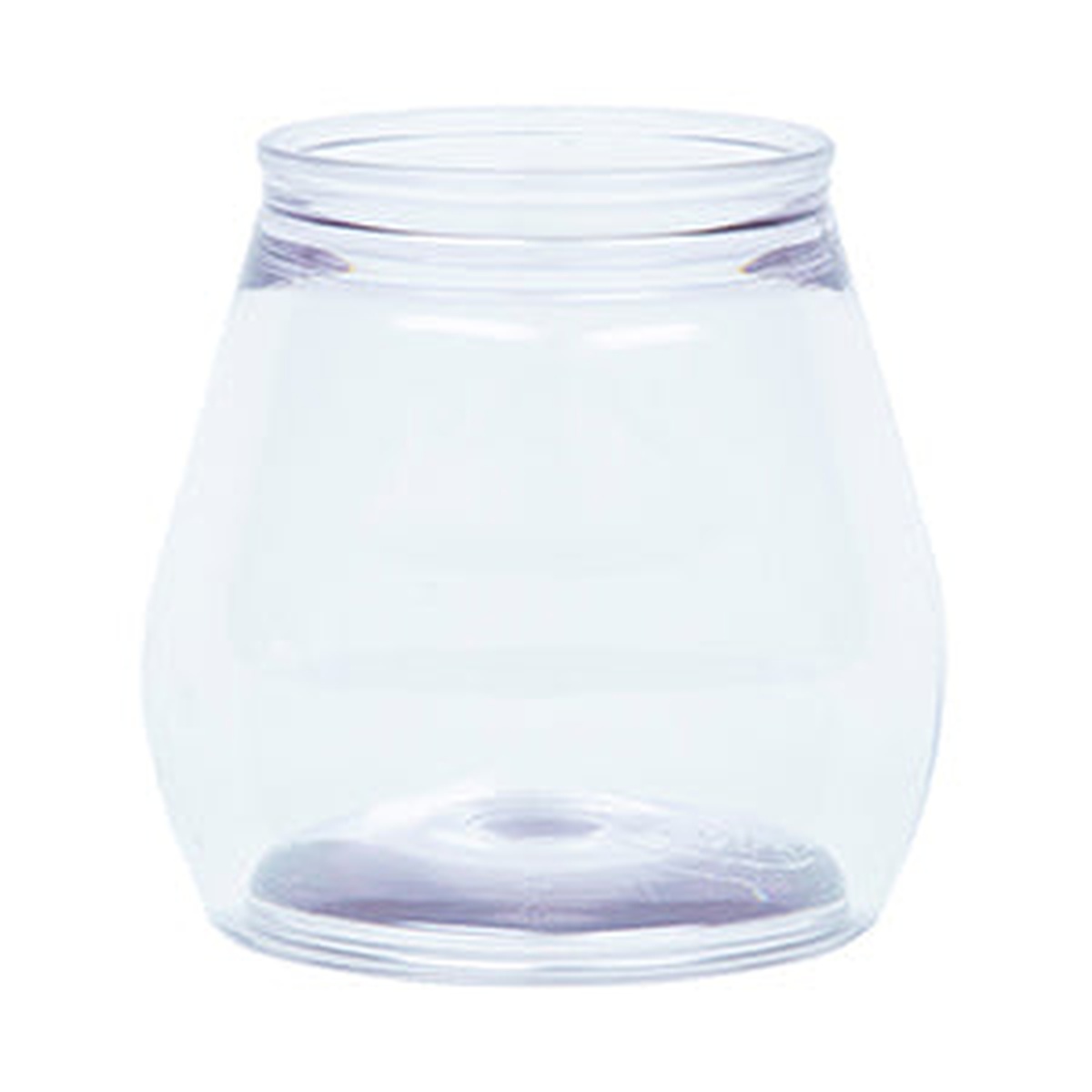 Single clear stemless StackTek 7oz stackable plastic cup with lid groove