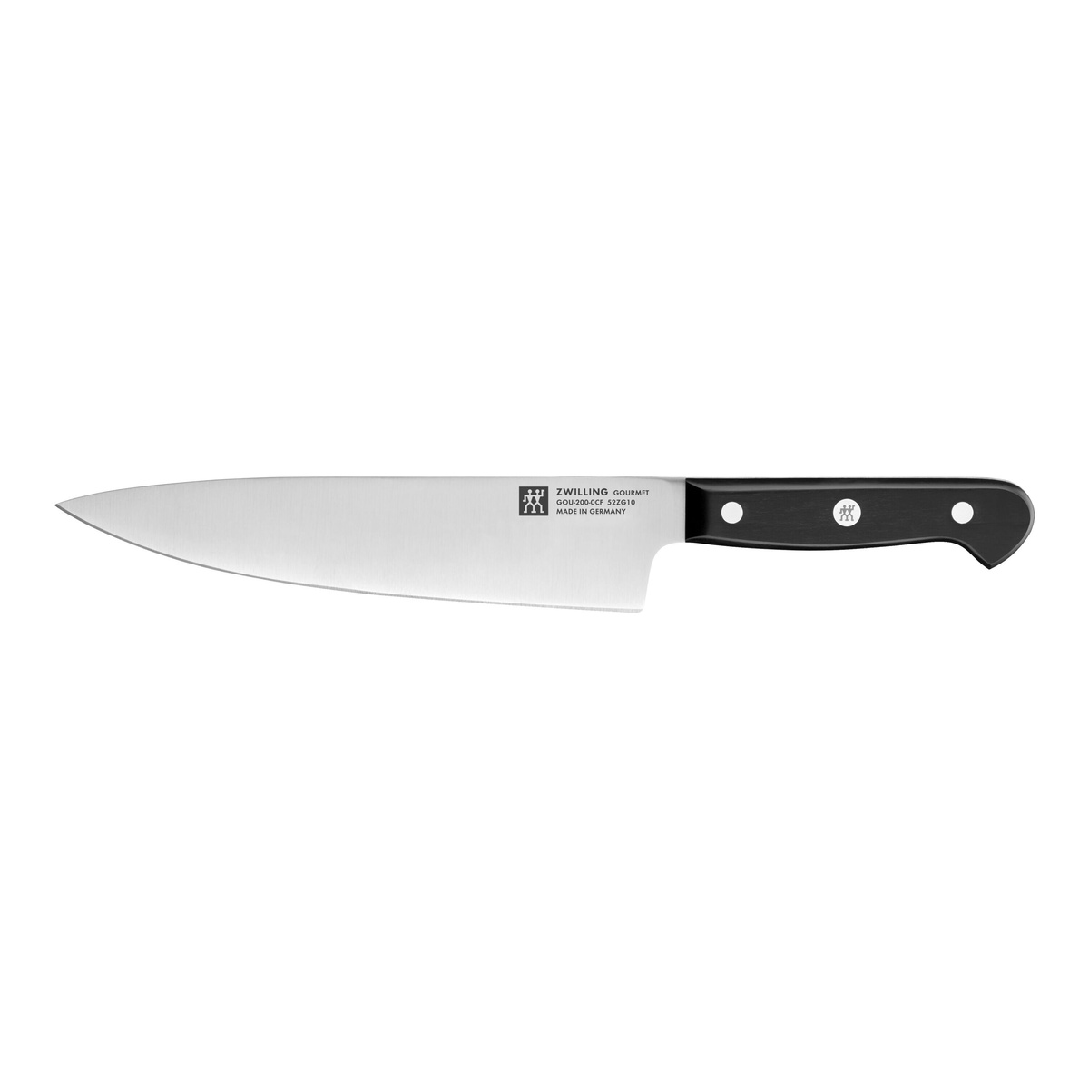 ZWILLING Gourmet 8-inch chef's knife with stainless steel blade and black triple-riveted handle