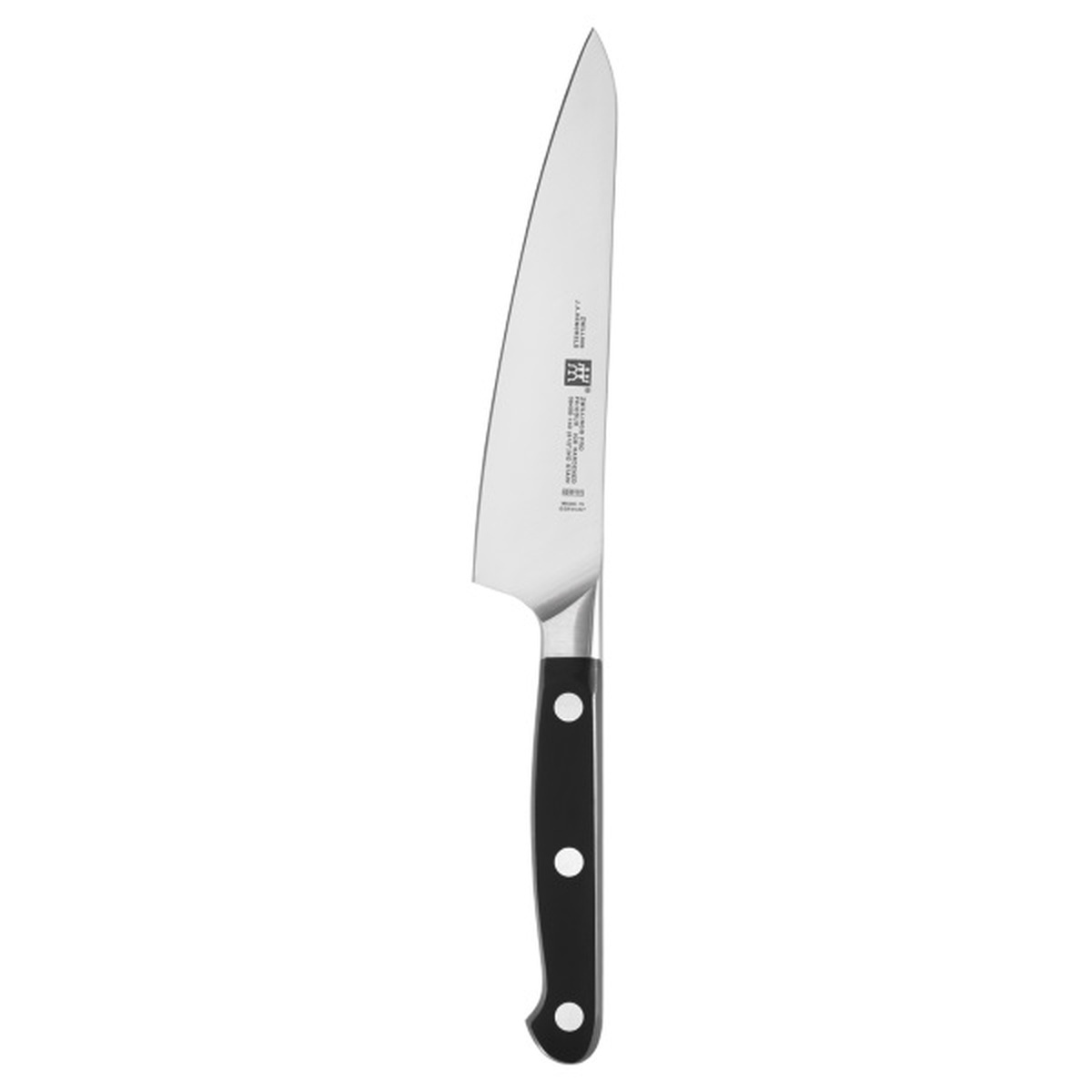 Zwilling Pro 5.5-inch prep knife with high-carbon stainless steel blade and triple-riveted black polymer handle
