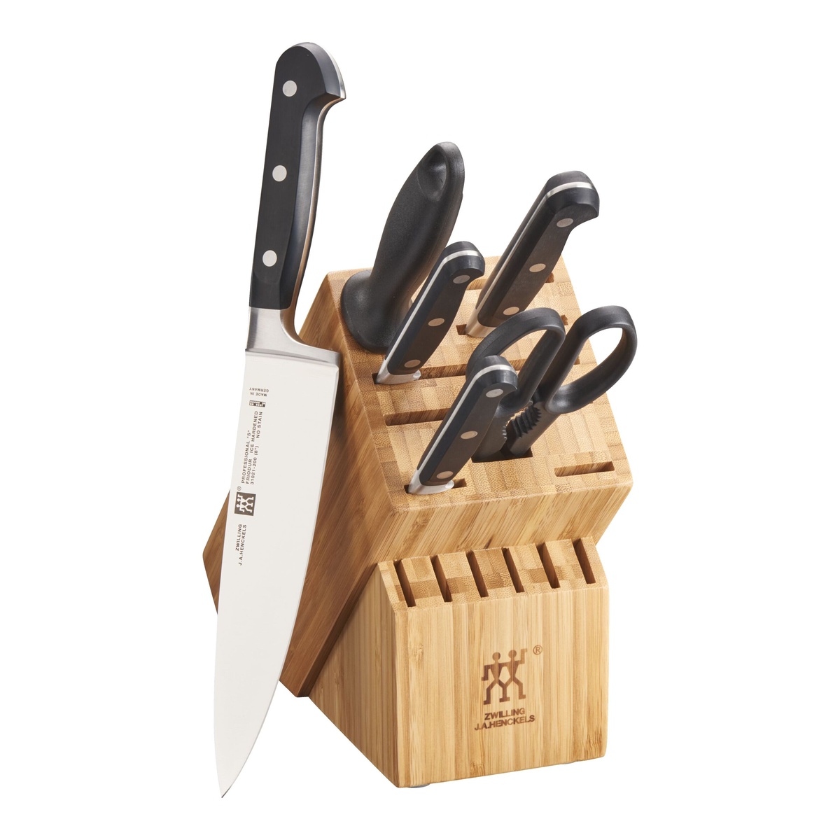 Zwilling Professional S 7-piece knife block set in a natural bamboo block