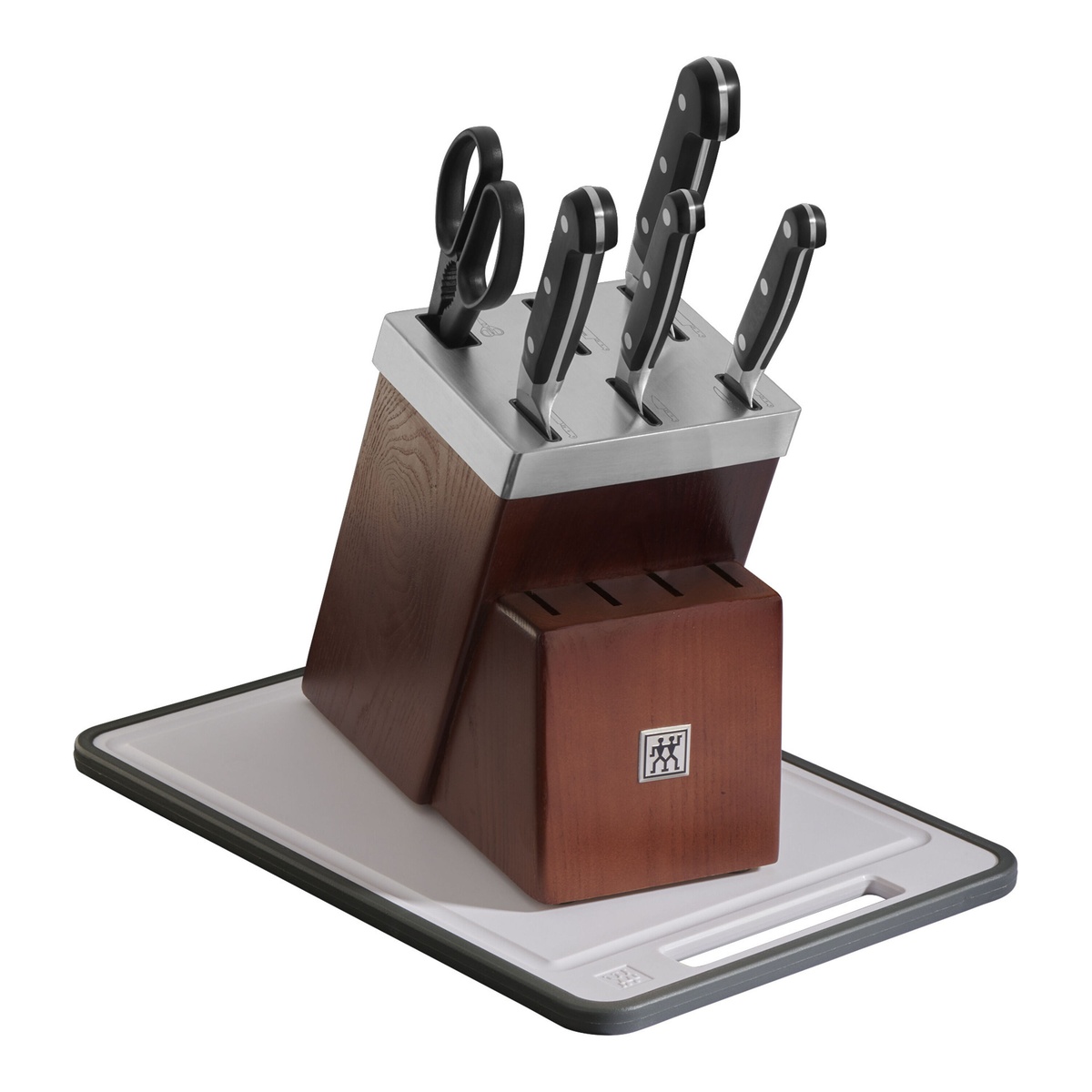 Zwilling self-sharpening knife block set with knives, kitchen shears, and cutting board