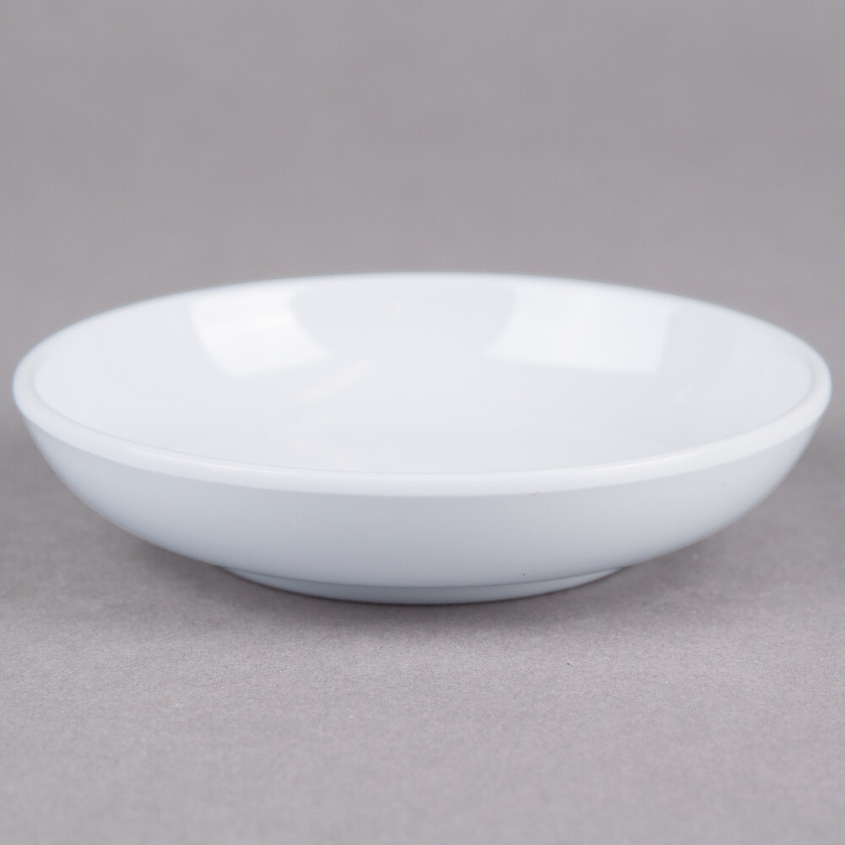 Thunder Group 1003TW white coupe melamine sauce dish, 3 oz, shown on gray background