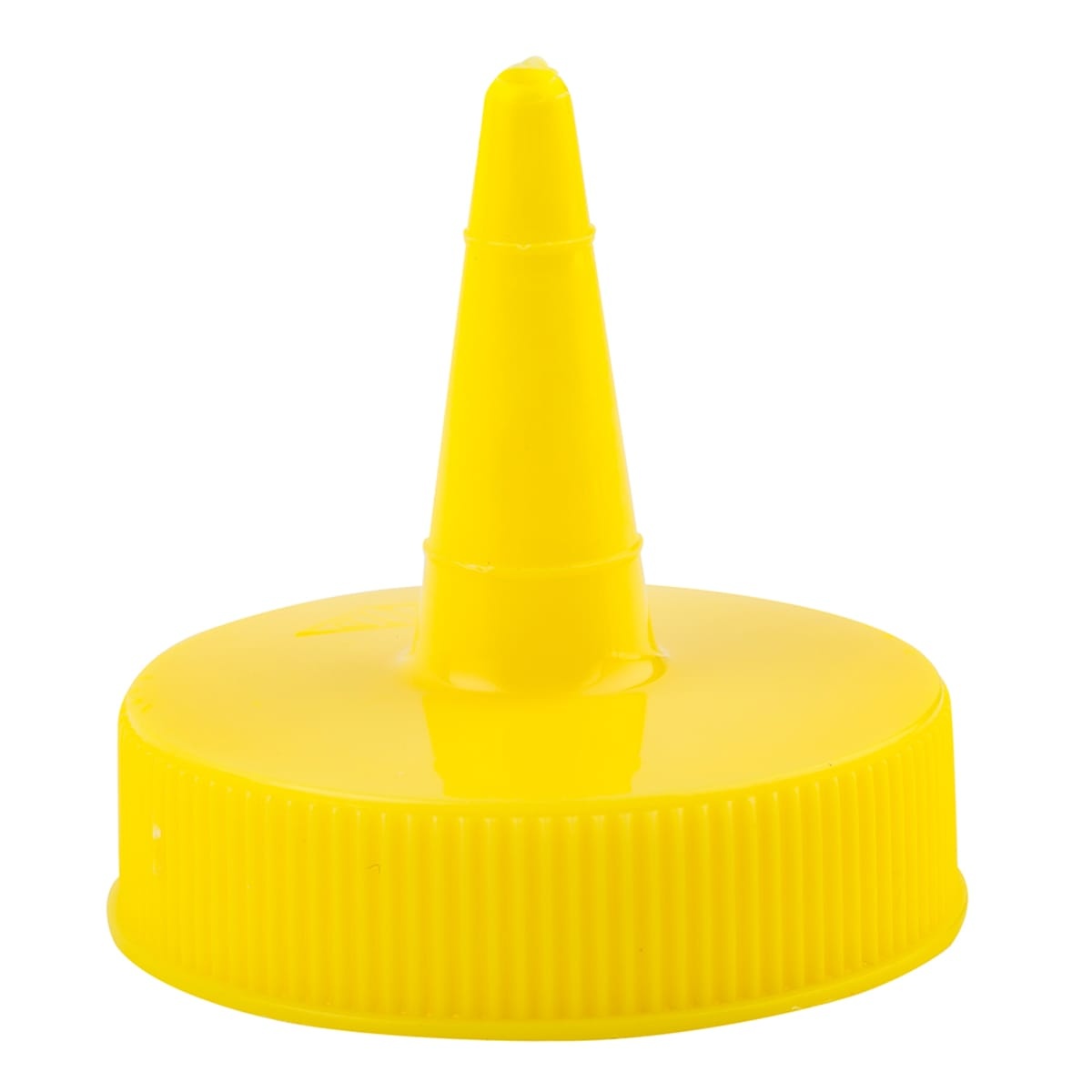 Tablecraft 100TM yellow cone-tip squeeze bottle cap, upright view on white background