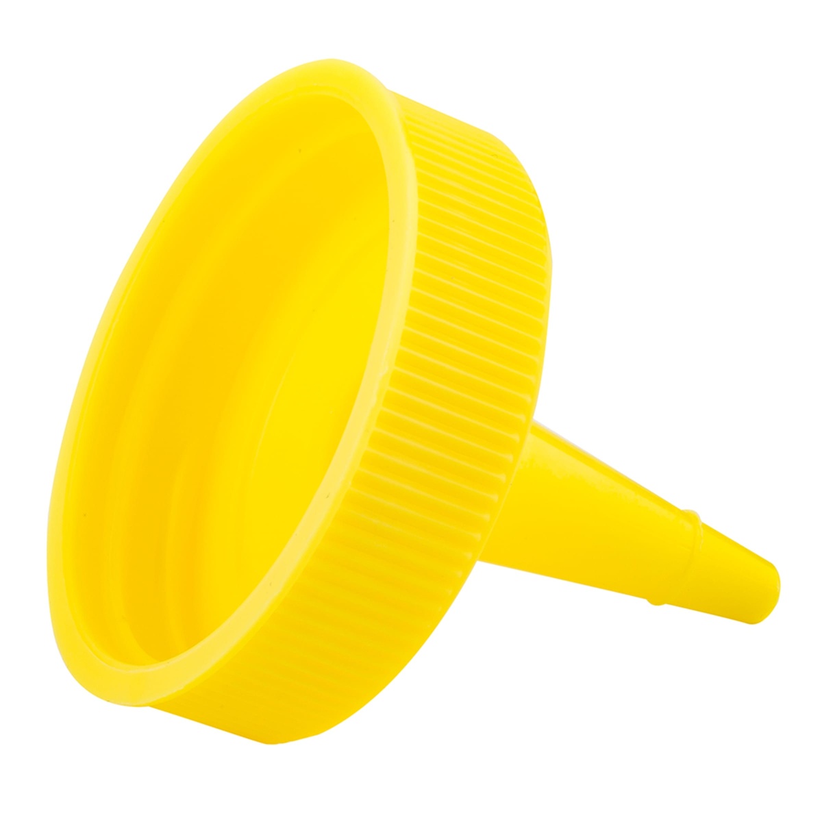 Tablecraft 100TM yellow squeeze bottle cap shown from the underside, revealing threaded interior