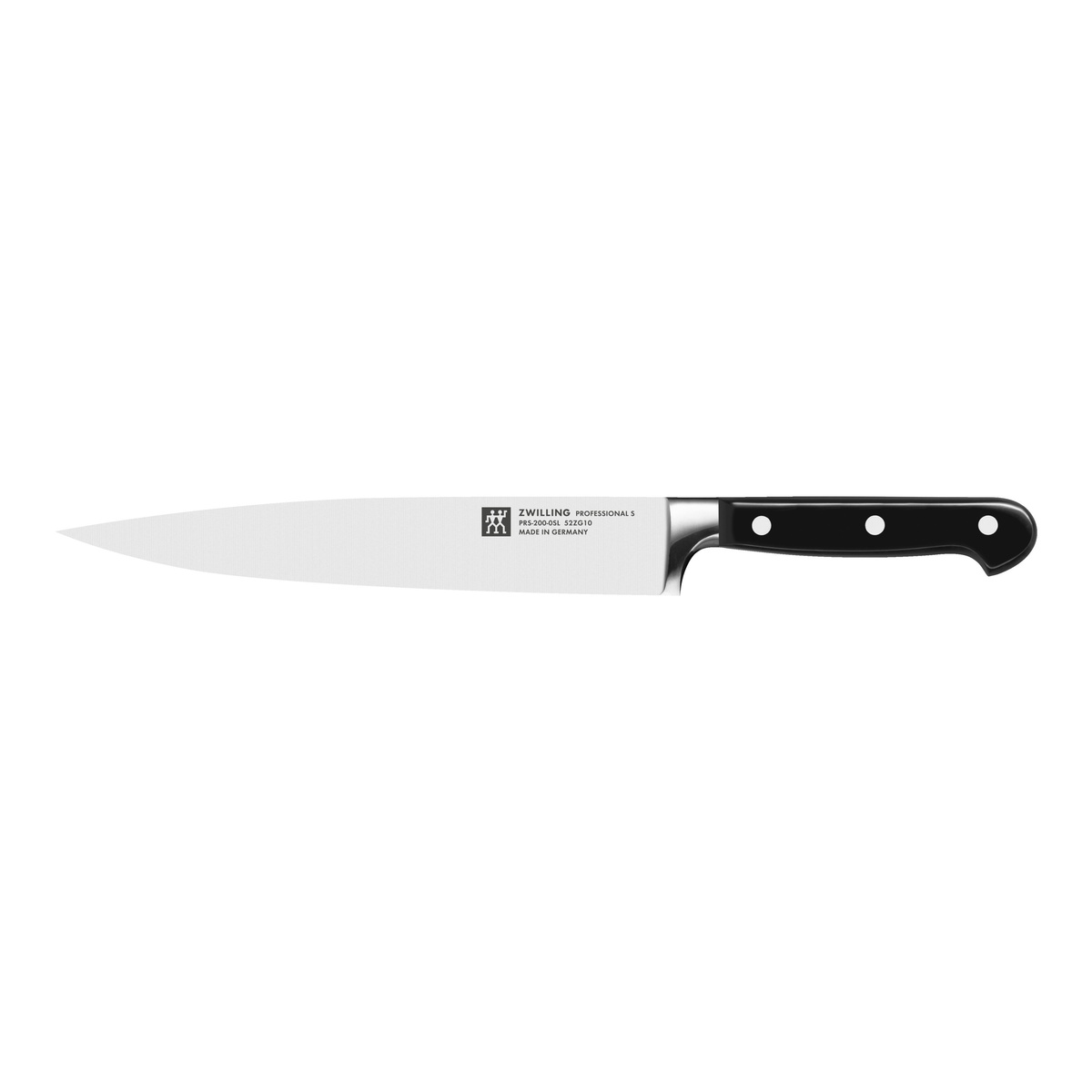 Full profile view of the Zwilling Professional S 8 inch slicing knife