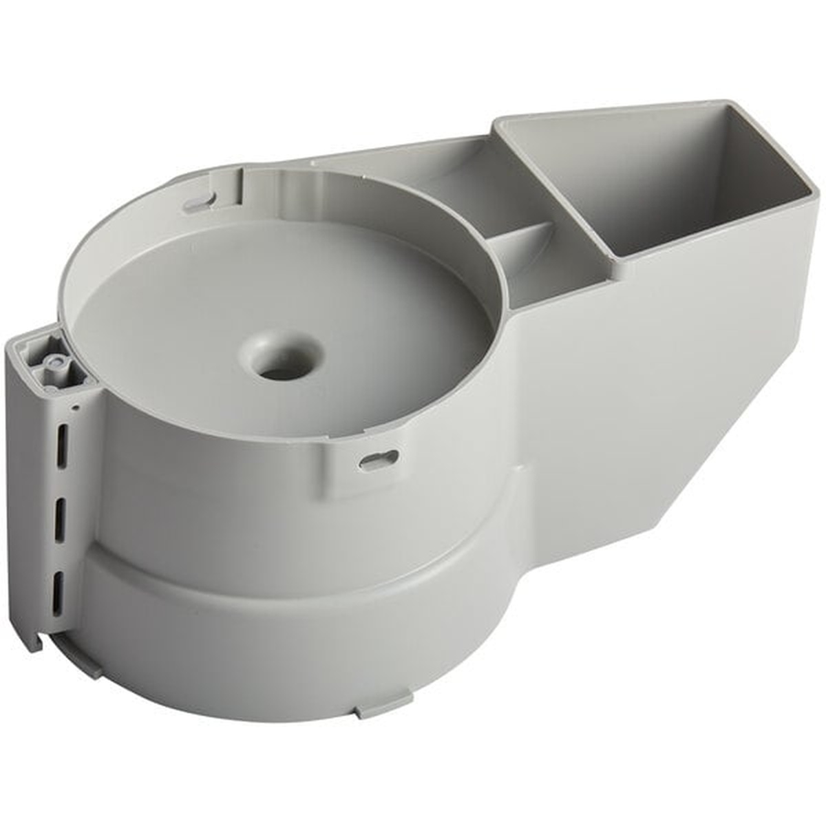 Robot Coupe 101886S continuous feed attachment bottom view showing disc seat, outlet chute, and mounting tabs