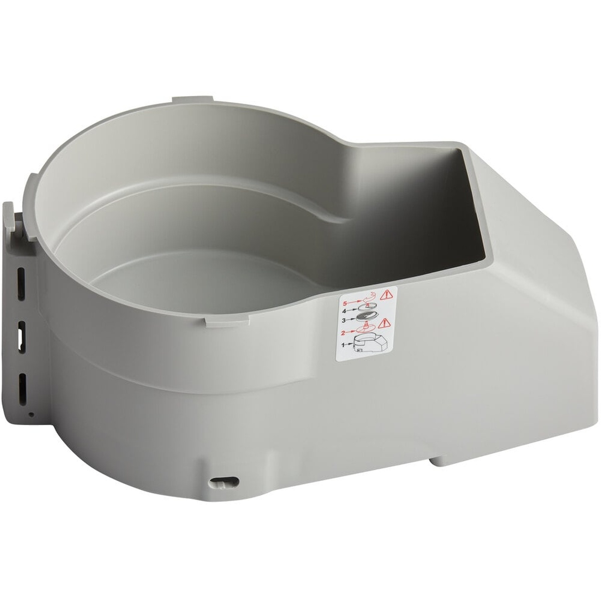 Robot Coupe 101886S continuous feed attachment top view showing open feed bowl and latch slots