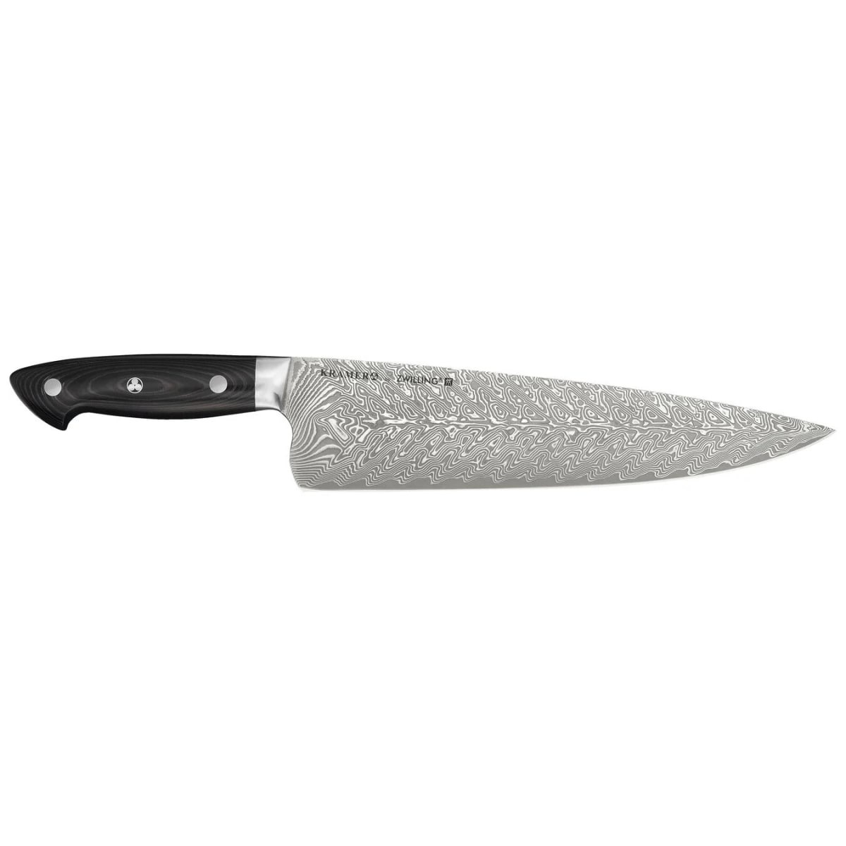 ZWILLING Kramer Euroline 10-inch chef's knife with 101-layer Chevron Damascus blade and black linen Micarta handle