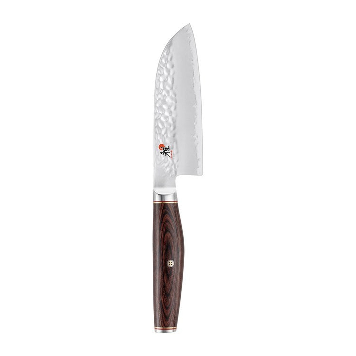 Miyabi Artisan 5.5-inch Santoku knife with hammered Tsuchime blade and dark Cocobolo Rosewood pakkawood handle
