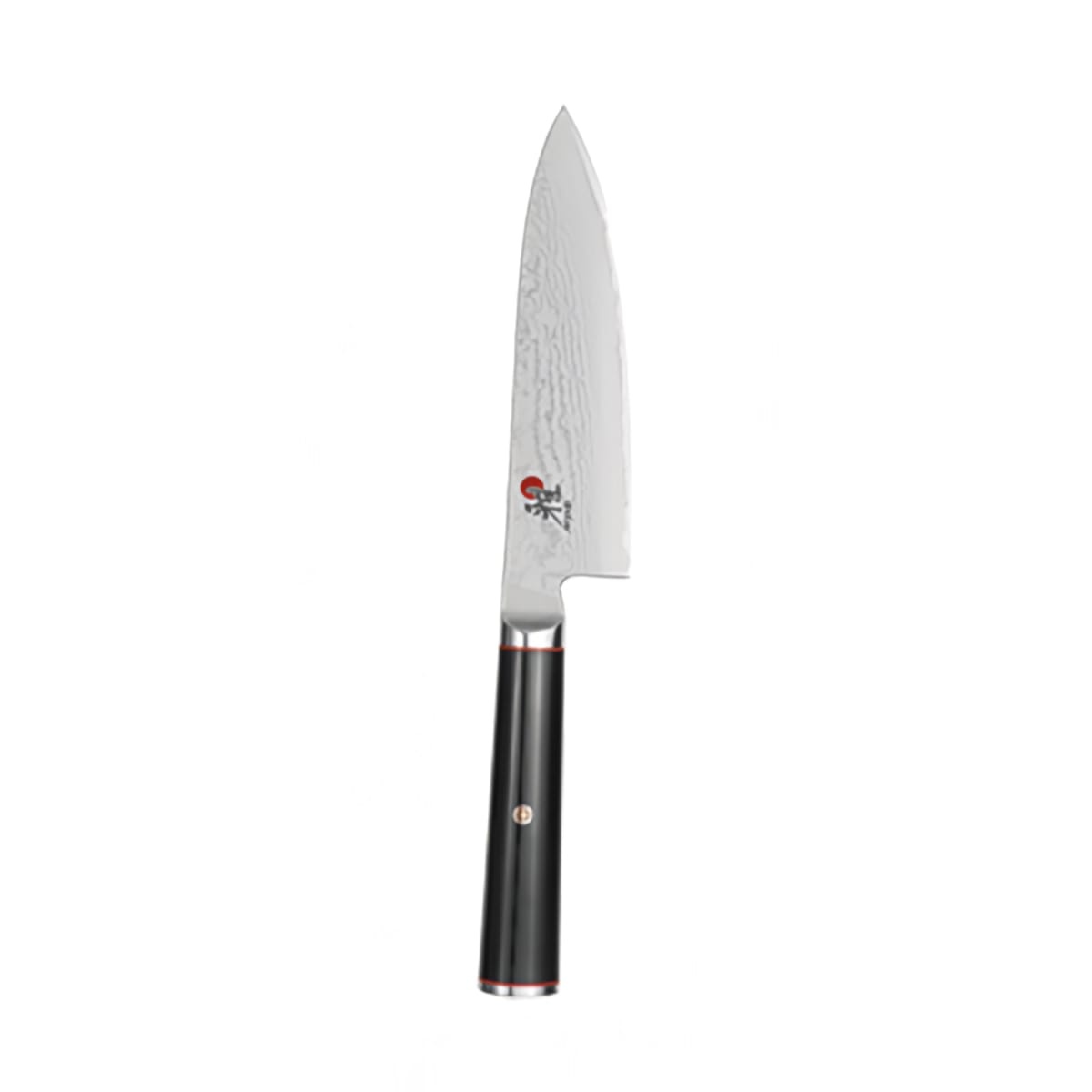 Miyabi Kaizen 6-inch chef's knife with Damascus steel blade and black linen Micarta D-shaped handle