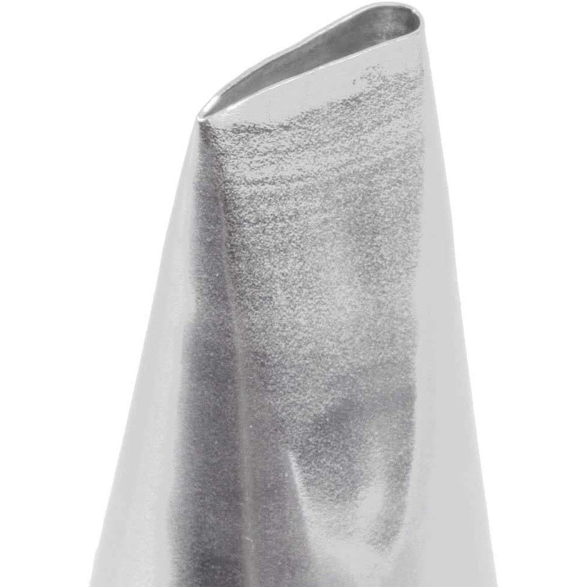Close-up of Ateco 102 piping tip showing the angled petal-cut opening detail