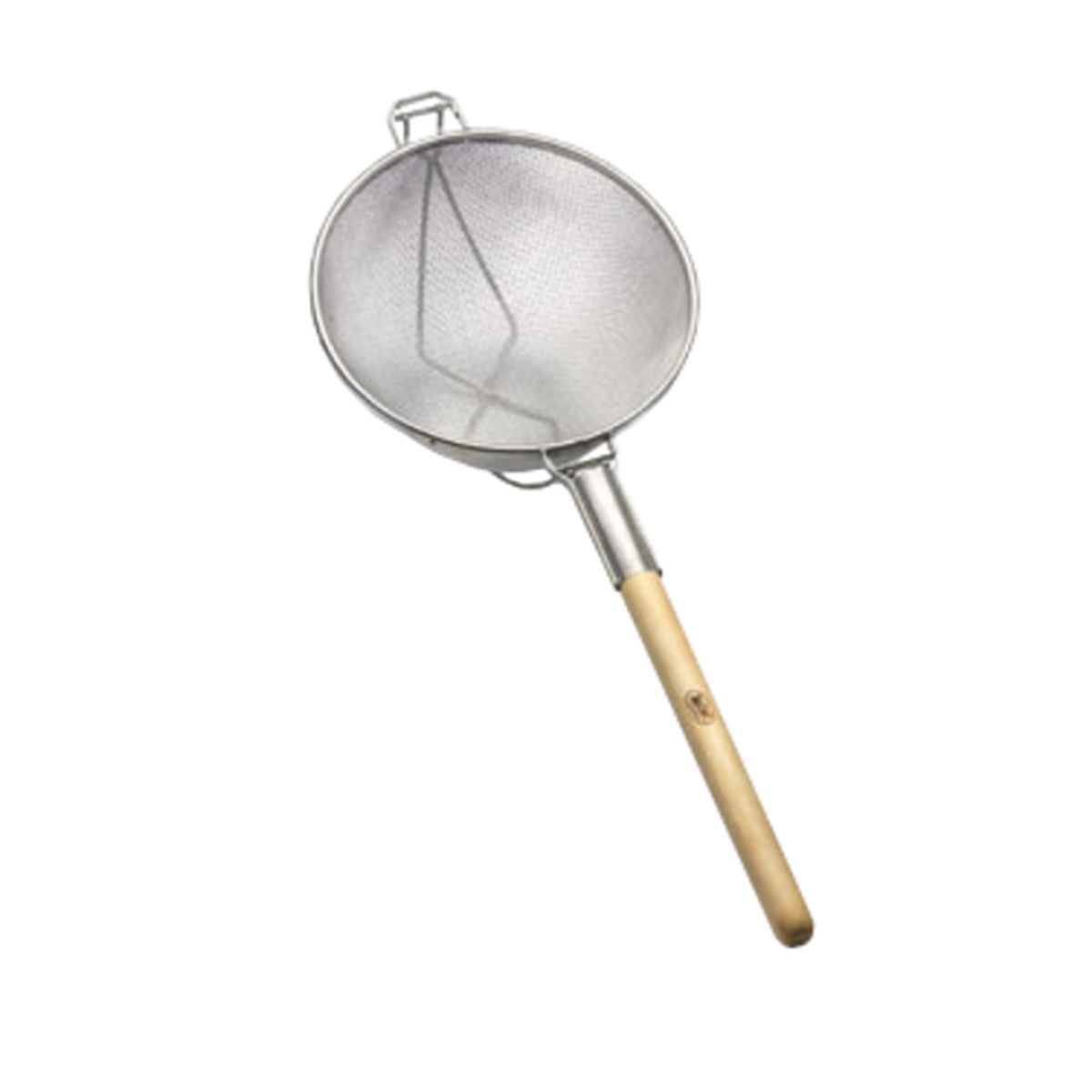 Tablecraft 1024 round strainer with double medium mesh bowl and round wooden handle