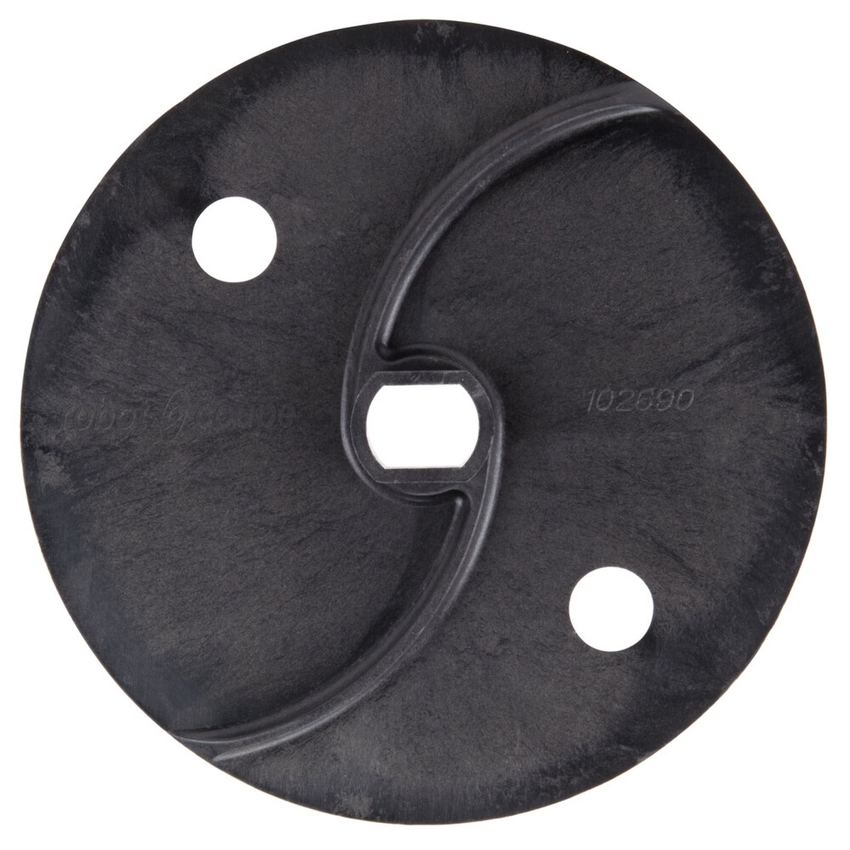 Robot Coupe 102690S black circular discharge plate with raised sling section and mounting holes