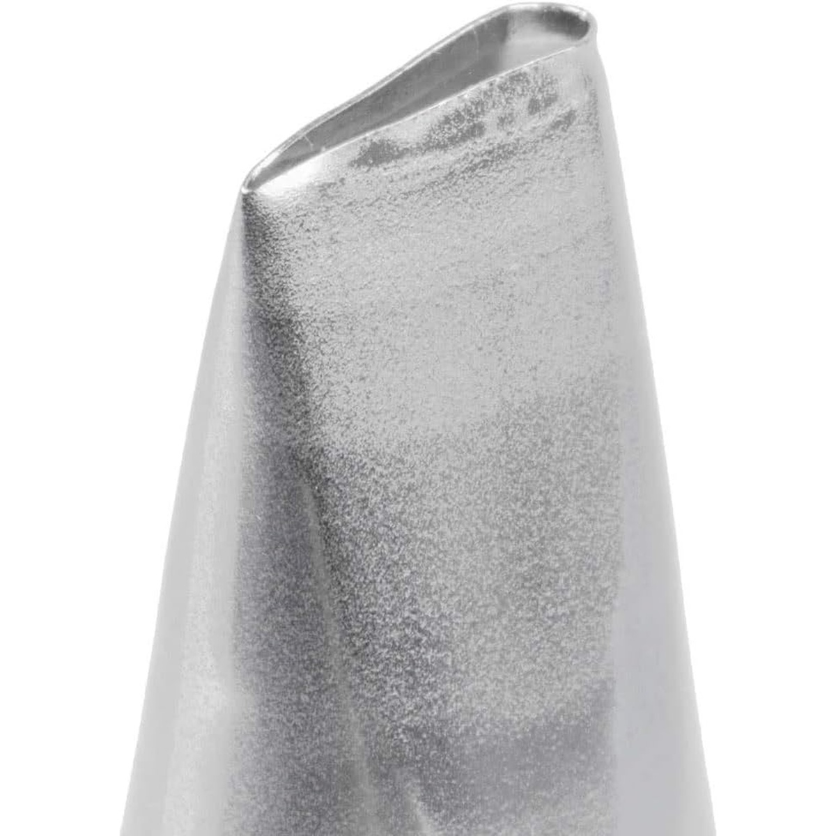 Close-up angled view of the Ateco 103 petal tip opening showing the asymmetric cut