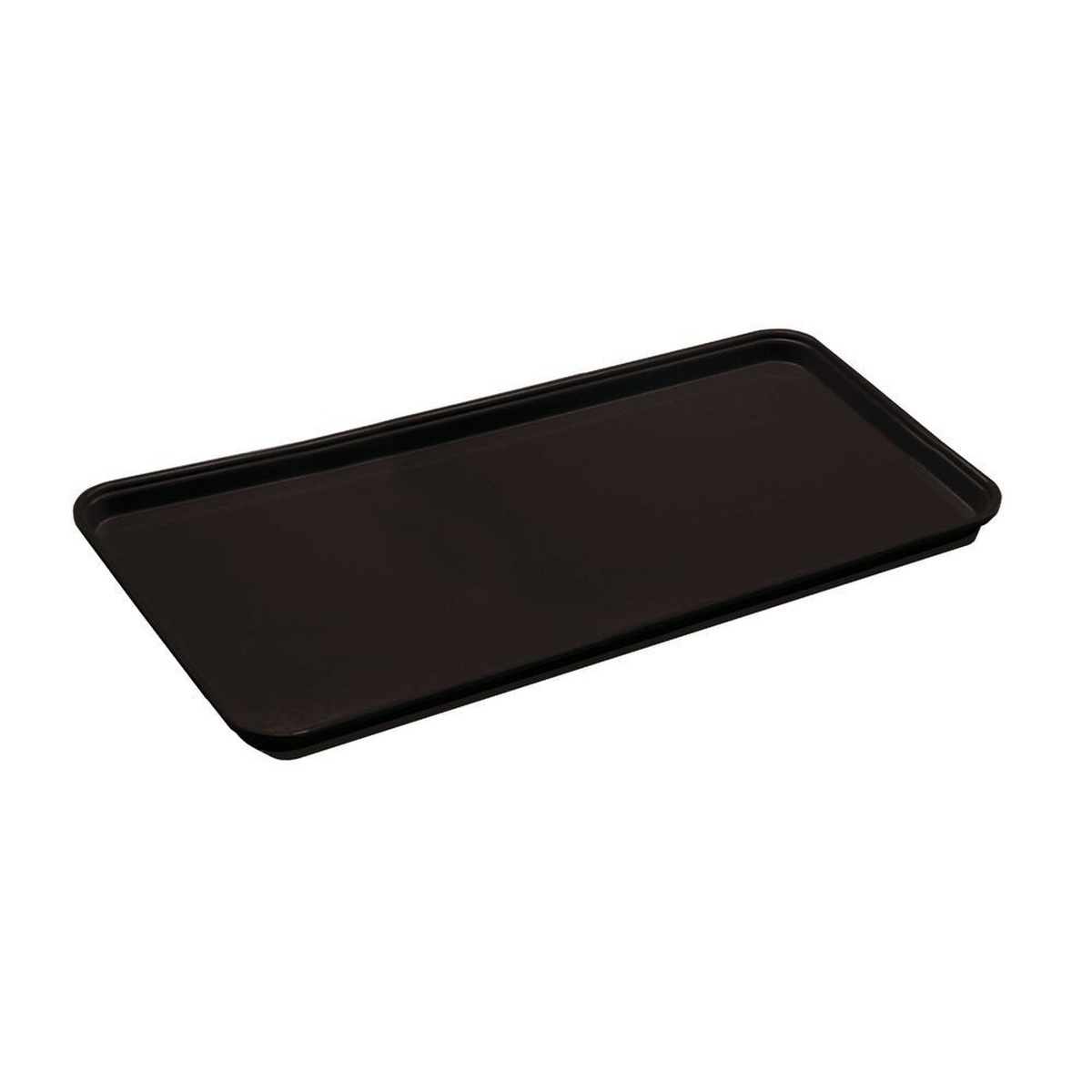 Cambro 1030MT110 black rectangular fiberglass market display tray, 10 x 30 inches, low-profile raised rim