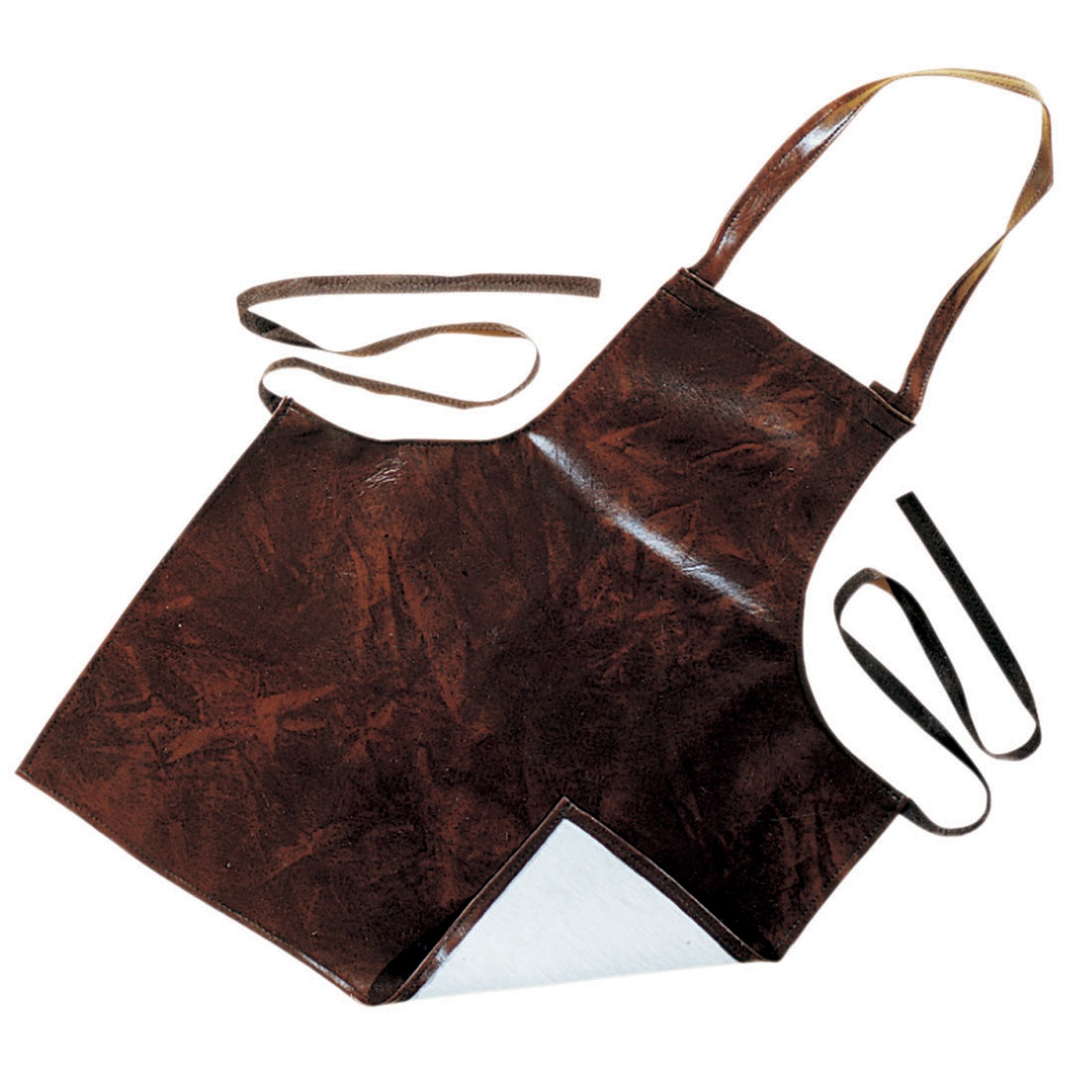 Spill-Stop 105-00 brown faux leather vinyl bib apron with tie straps, shown flat against white background