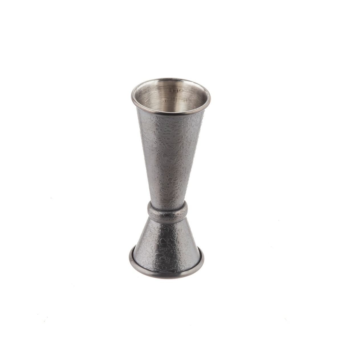 TableCraft 10560 Premium Japanese Jigger with black acid-etch finish, dual-sided design on white background