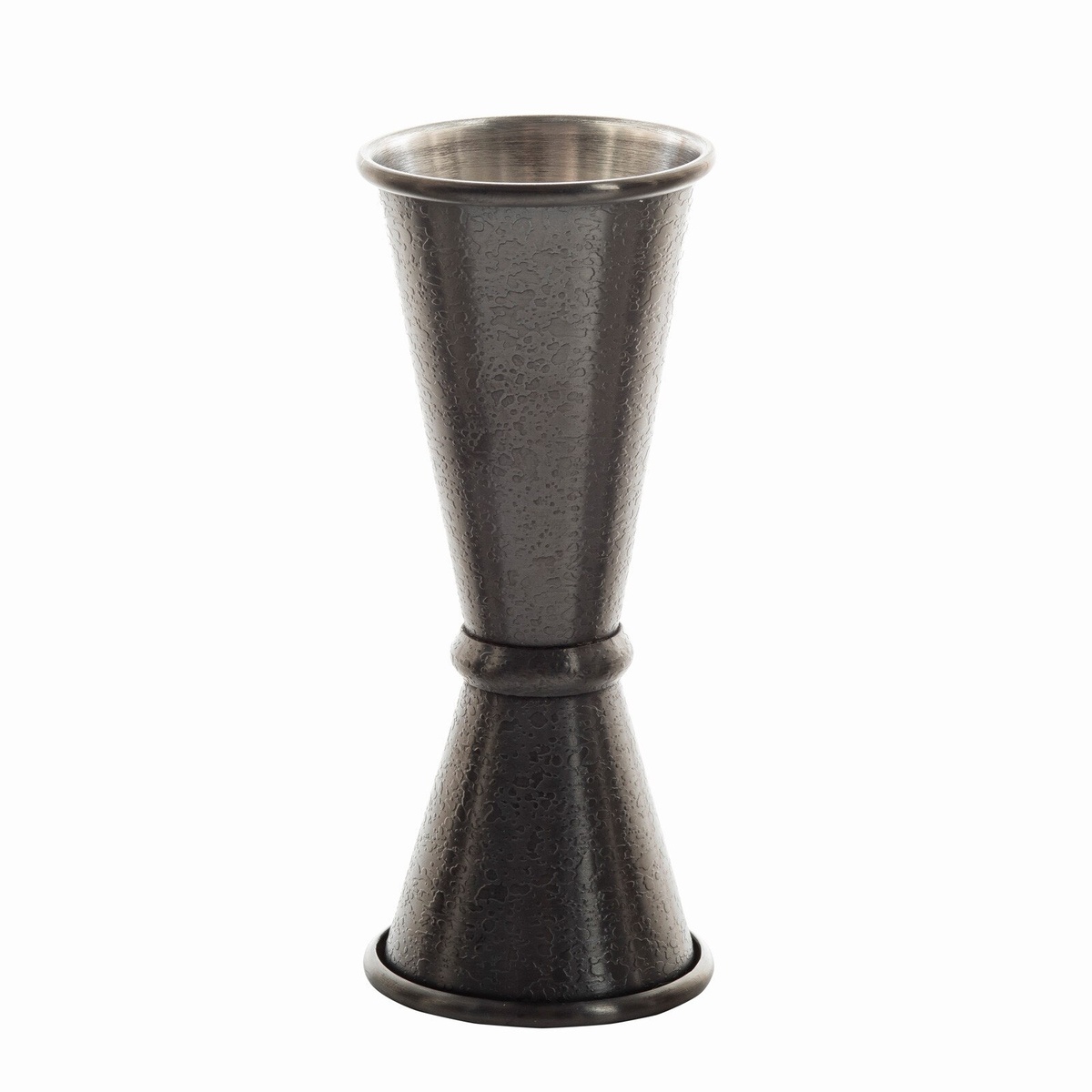 TableCraft 10562 Premium Japanese Jigger in black acid-etch finish, double-sided hourglass shape