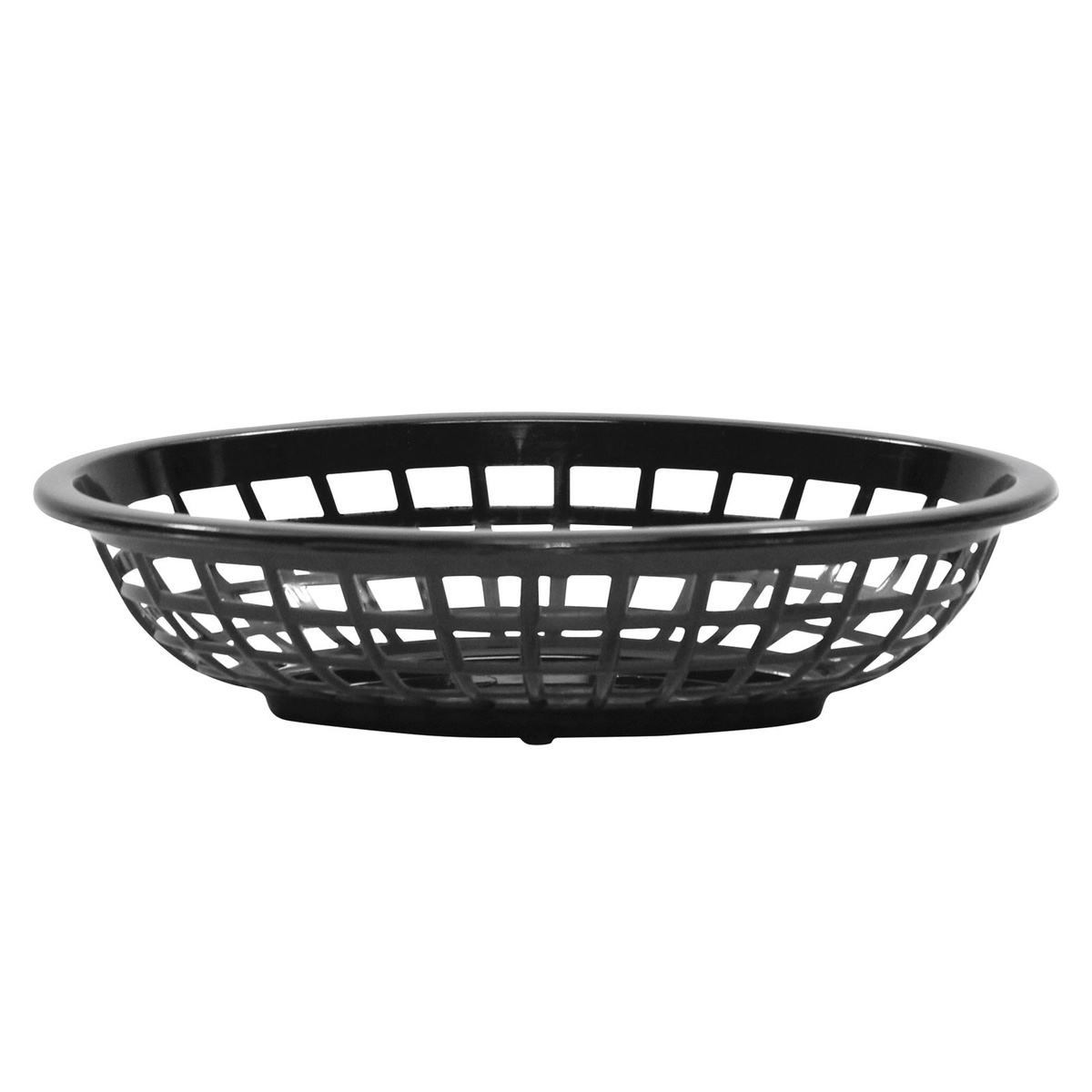 TableCraft 1071BK black oval side order basket, top-down angled view on white background
