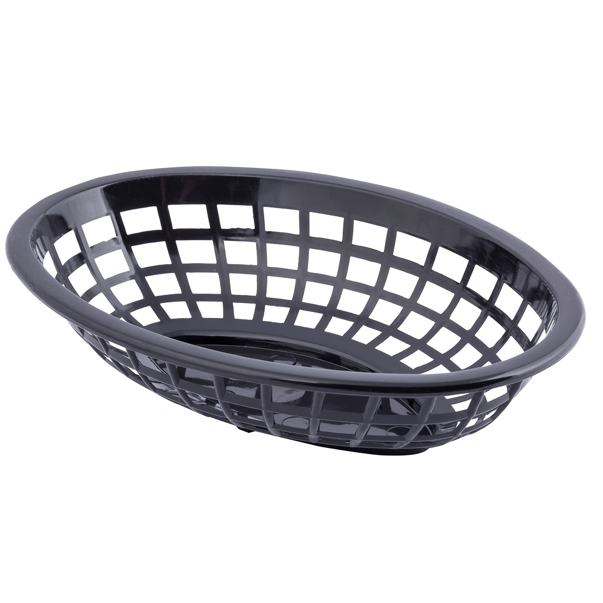 TableCraft 1071BK black oval basket shown at a three-quarter angle highlighting the lattice sides and wide rim