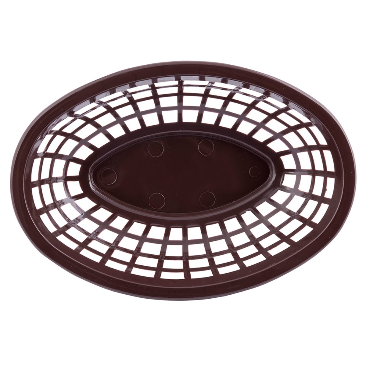 Tablecraft 1071BR brown oval basket viewed from underside showing footing and structural base