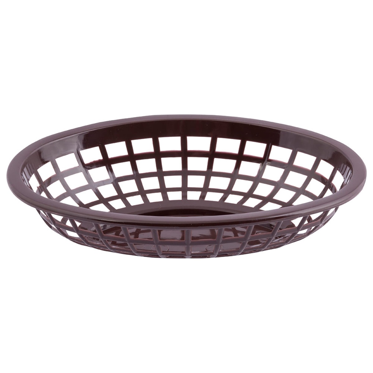 Tablecraft 1071BR brown oval basket viewed from slightly above showing lattice walls and open top