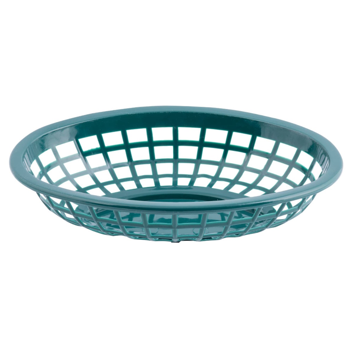 Tablecraft forest green round fast food basket, top-down angled view showing lattice sides