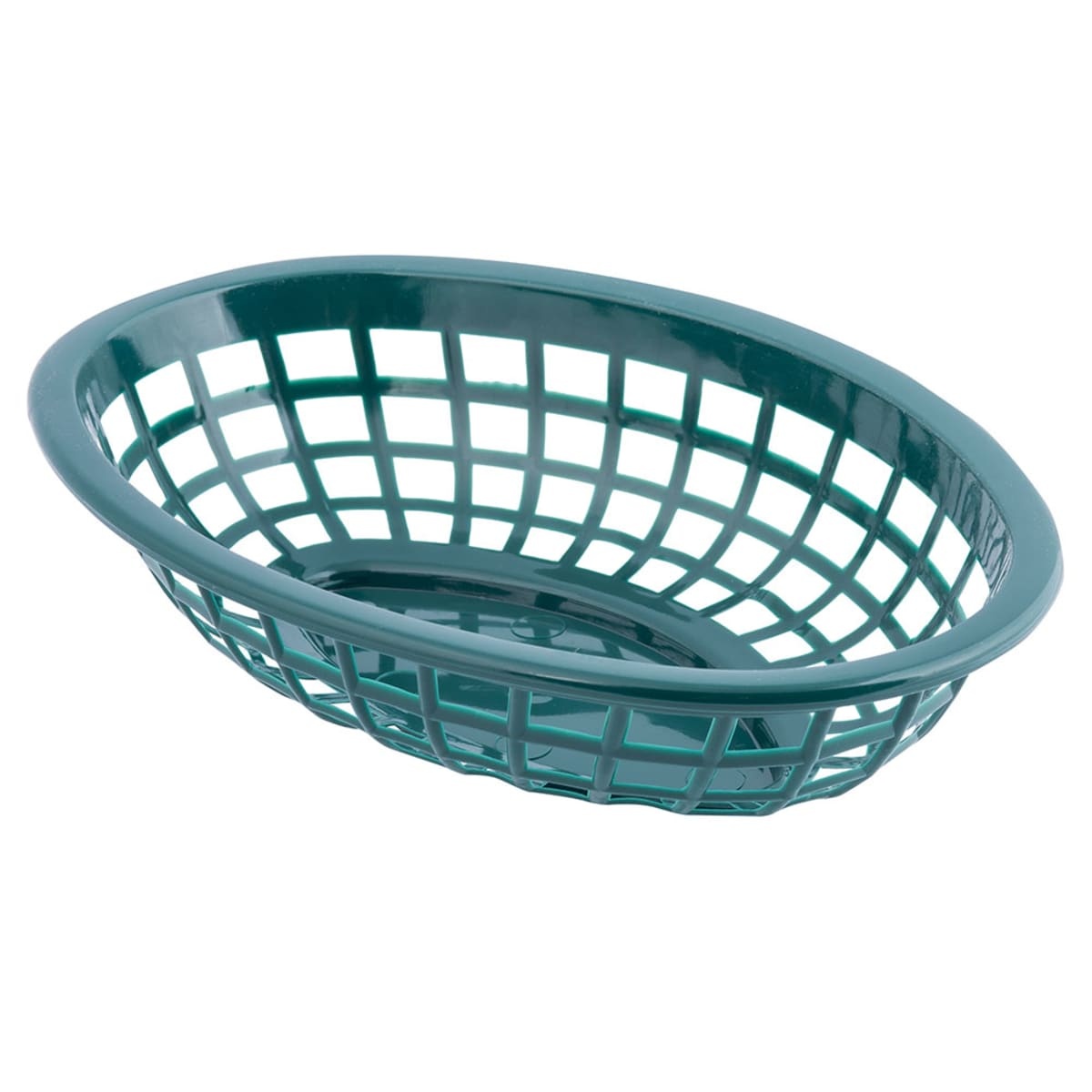 Tablecraft 1071FG forest green oval polyethylene side order basket, angled view