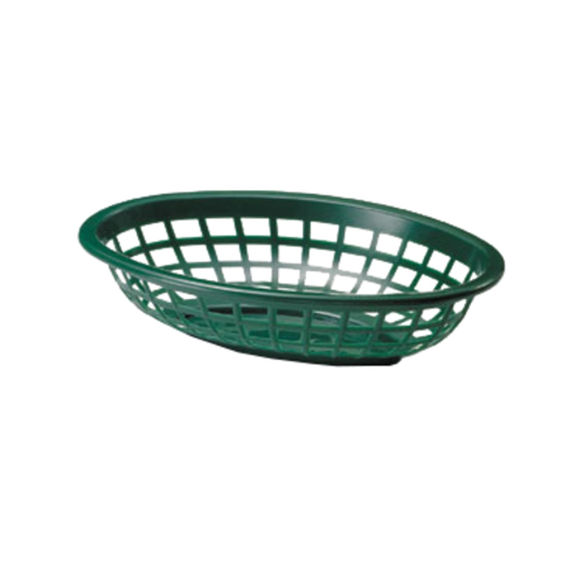 Side profile of forest green oval basket