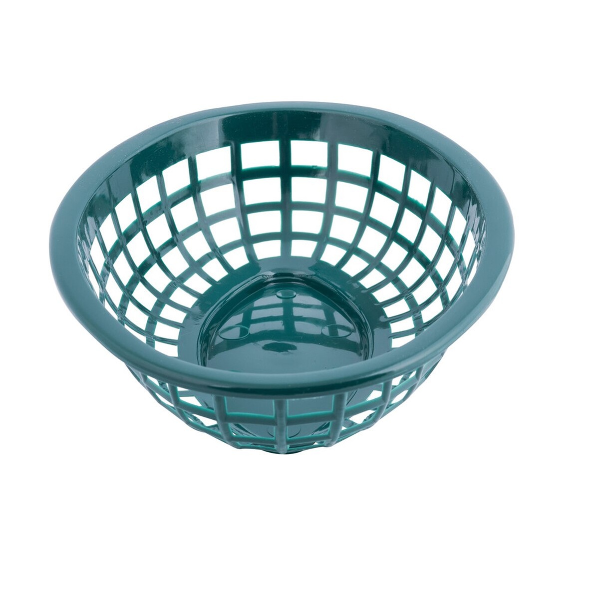 Front view of forest green oval plastic serving basket